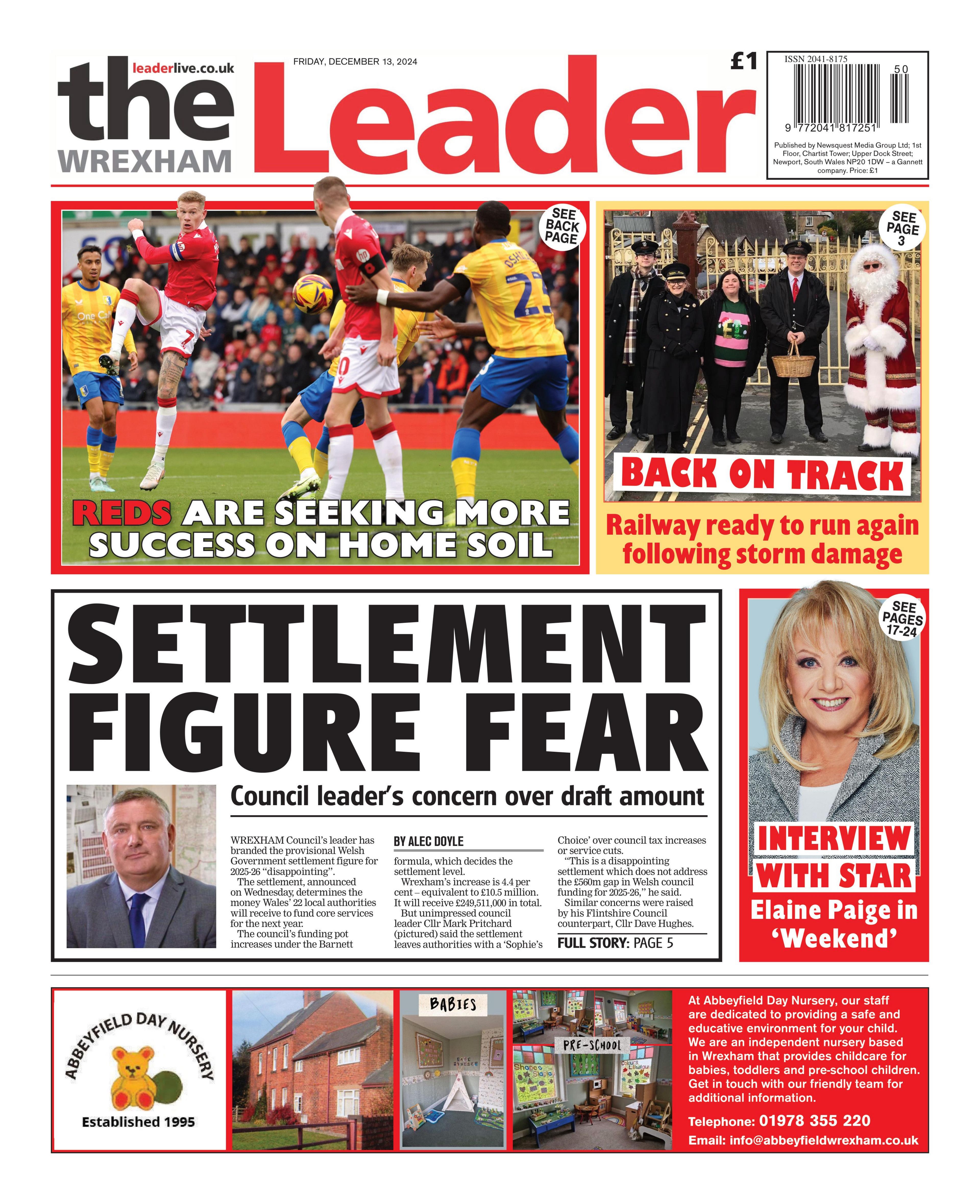 Front page of the Wrexham Leader