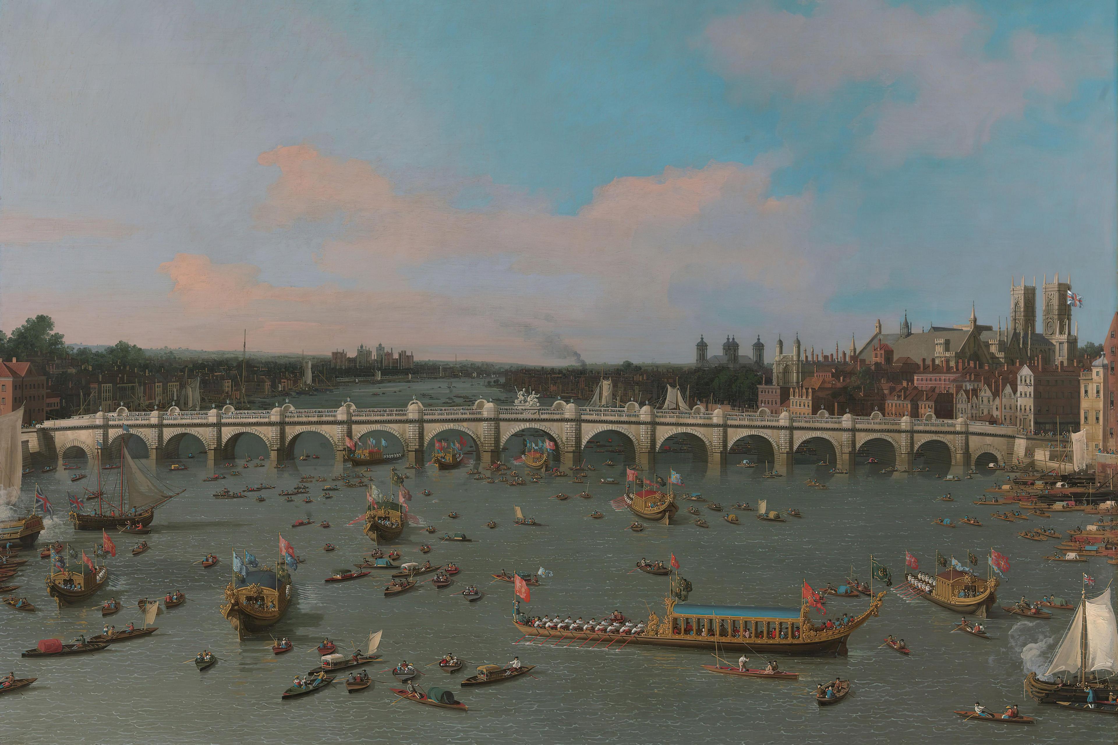 Painting by Canaletto depicting the boats taking part in the Lord Mayor's procession on the Thames