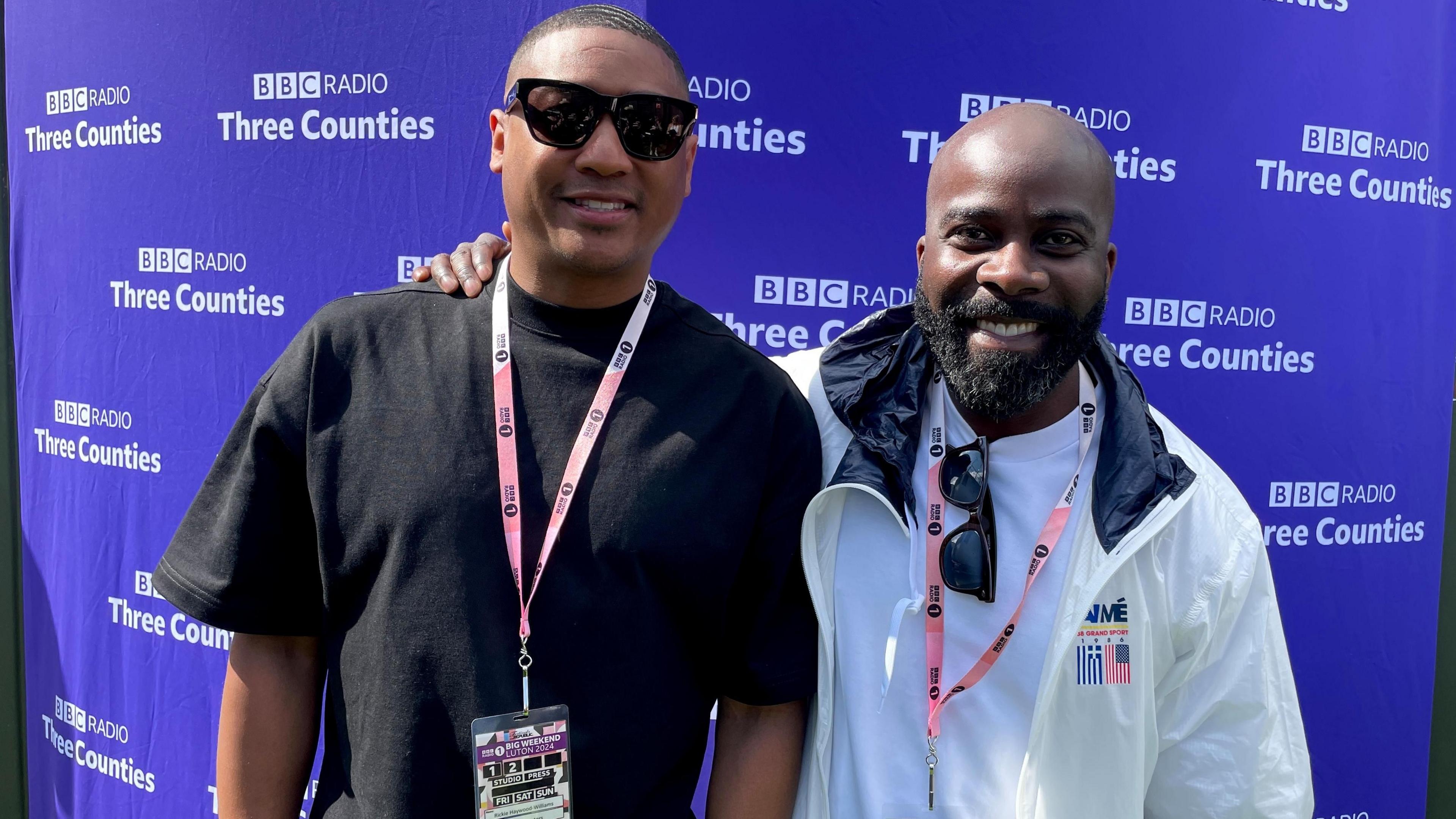 Rickie & Melvin in front of the studio for BBC Three Counties Radio