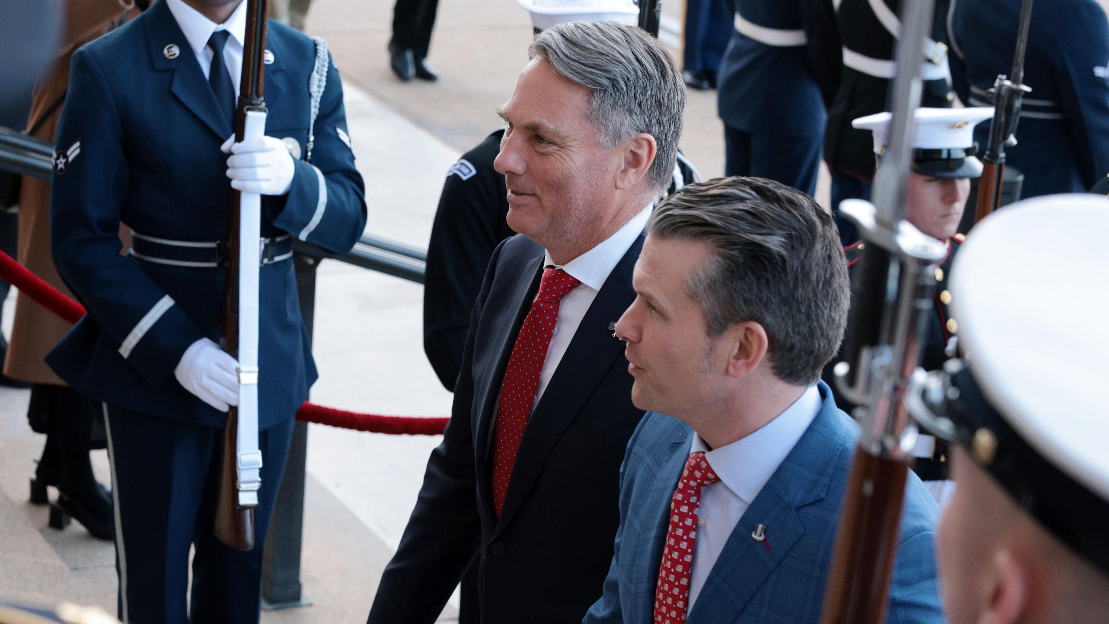 Richard Marles and Pete Hegseth at a military parade