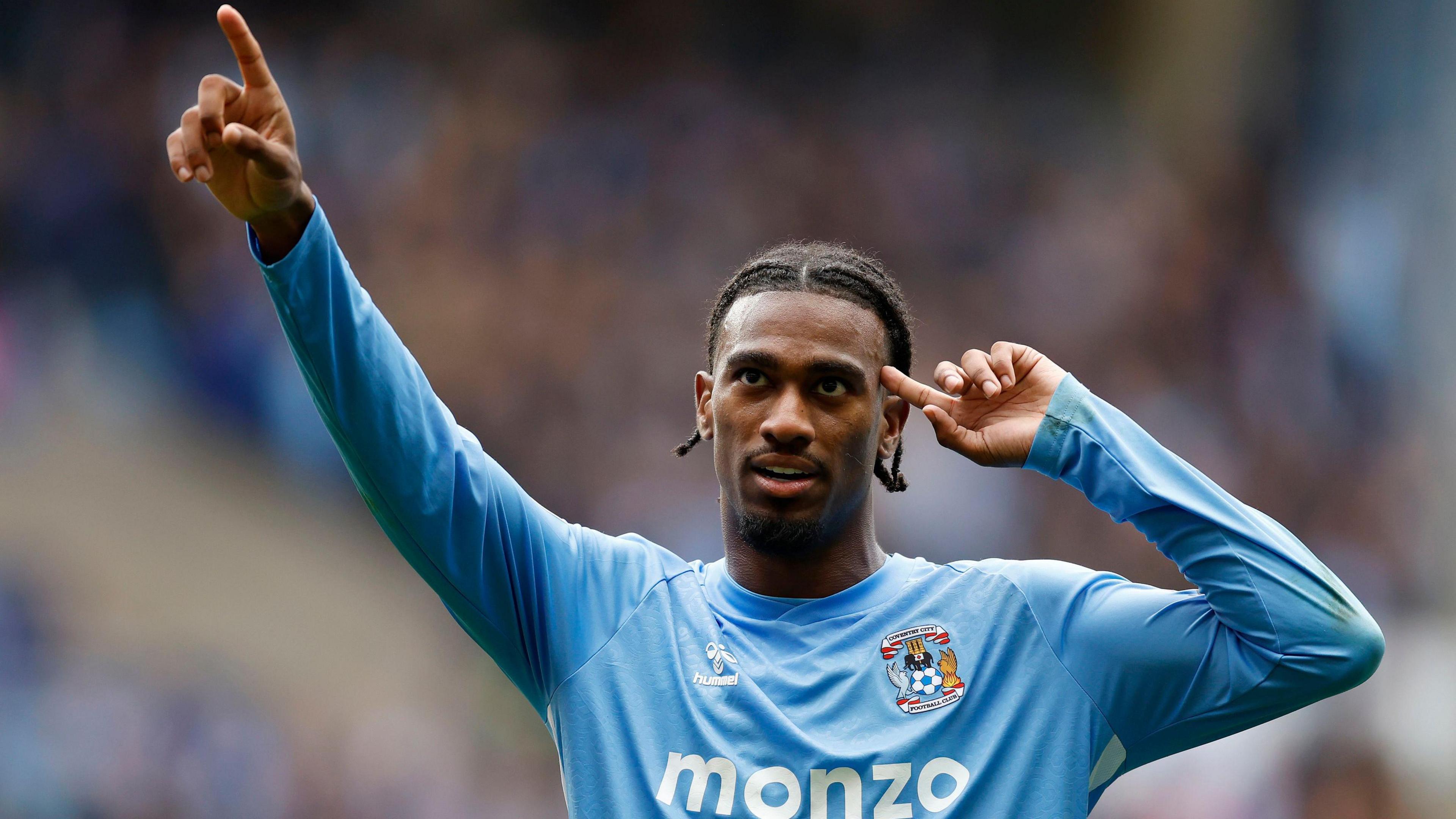 Haji Wright celebrates his 92nd-minute winner for Coventry City