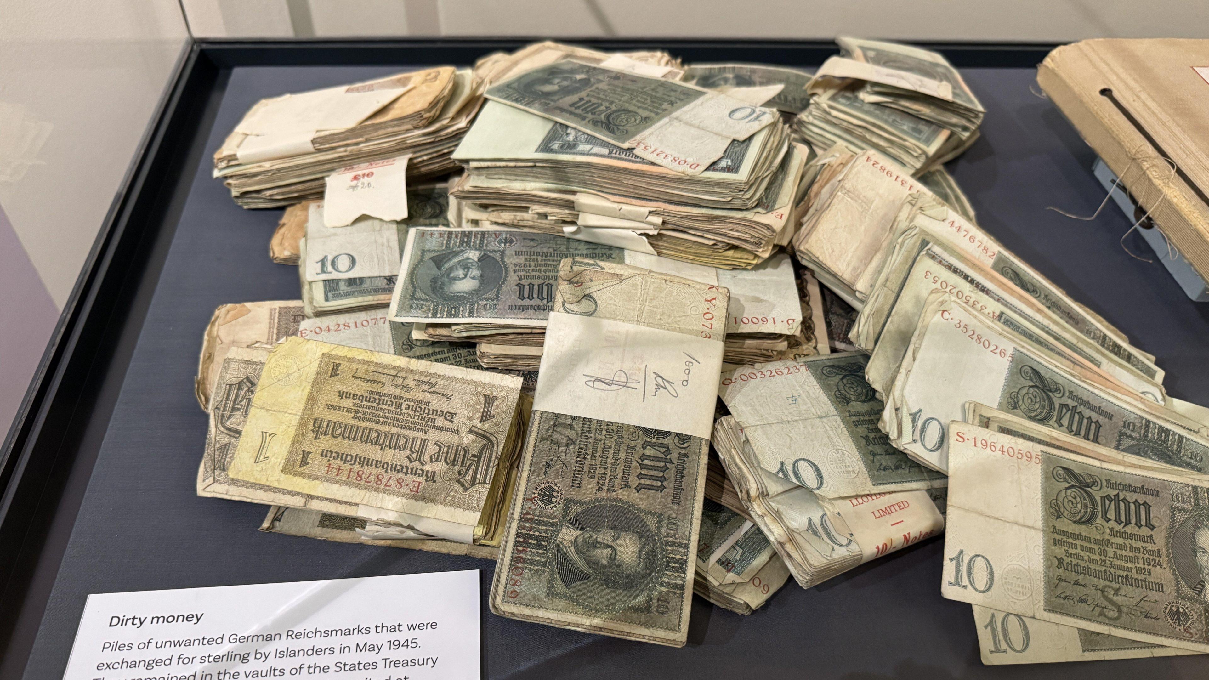 Stacks of German notes that islanders swapped for sterling when Jersey was liberated at the end of WWII