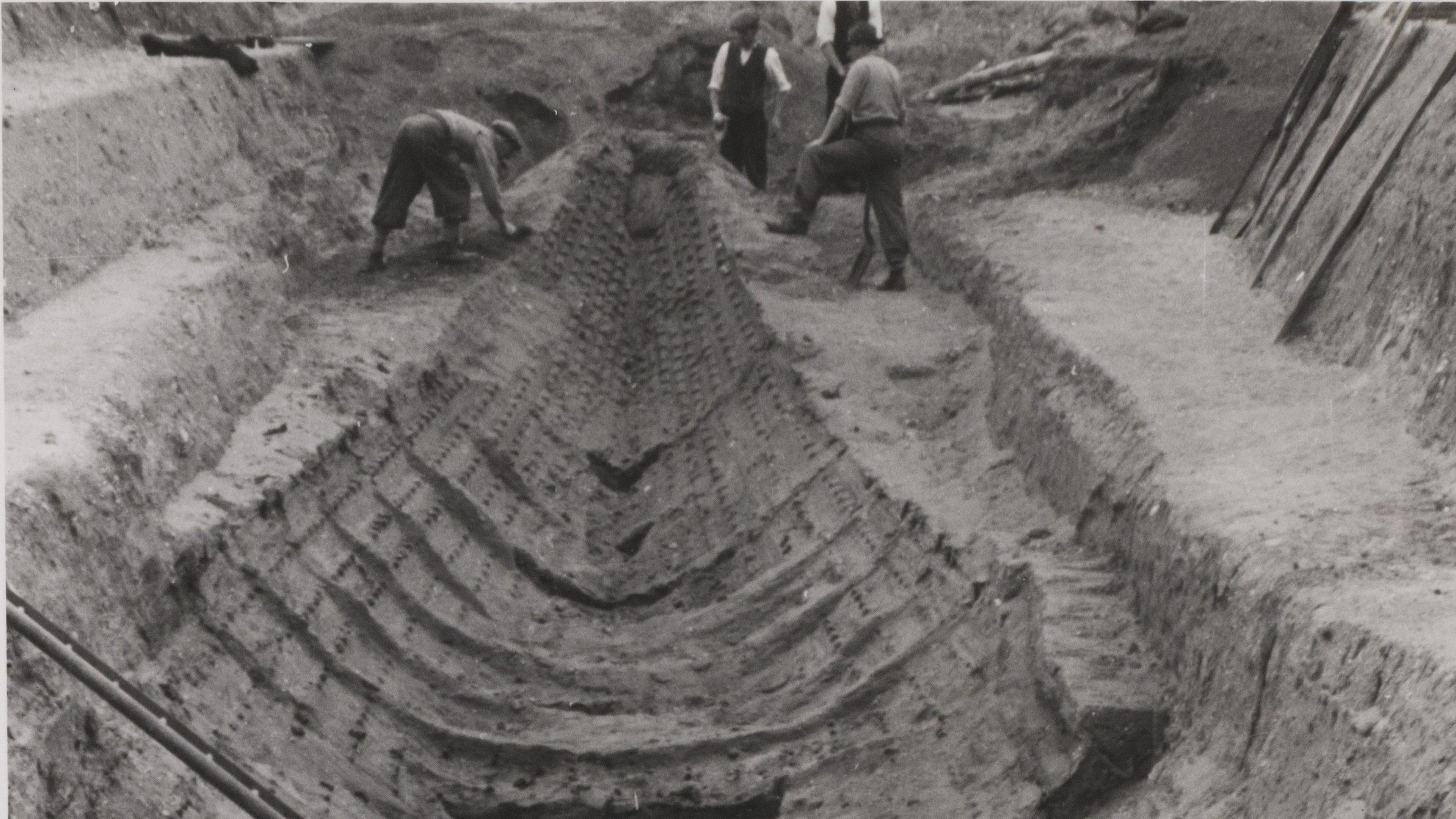 An original photo of the Great Ship Burial at Sutton Hoo