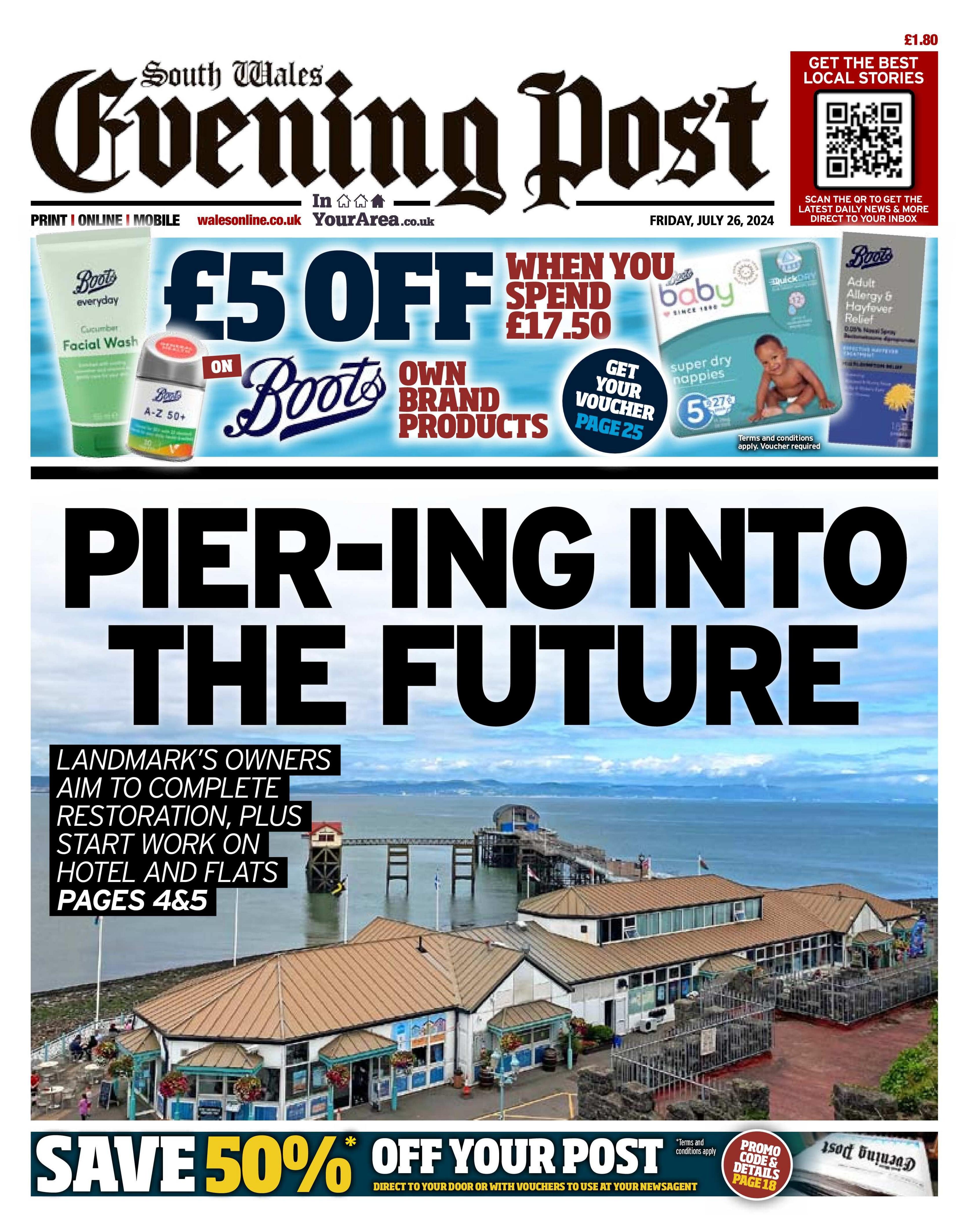 South Wales Evening Post front page