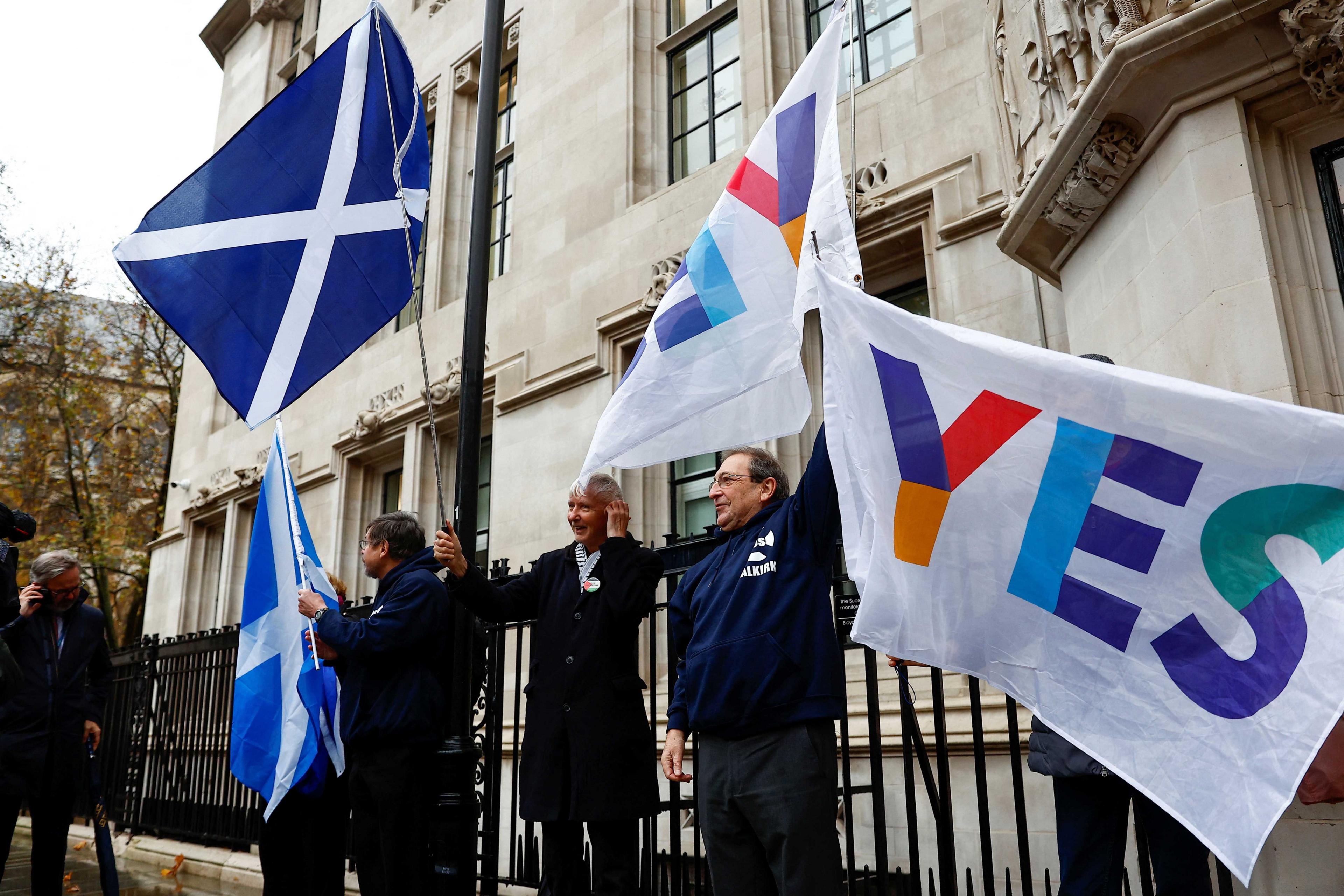 Scottish independence supporters outside the UK Supreme Court in London in November 2022