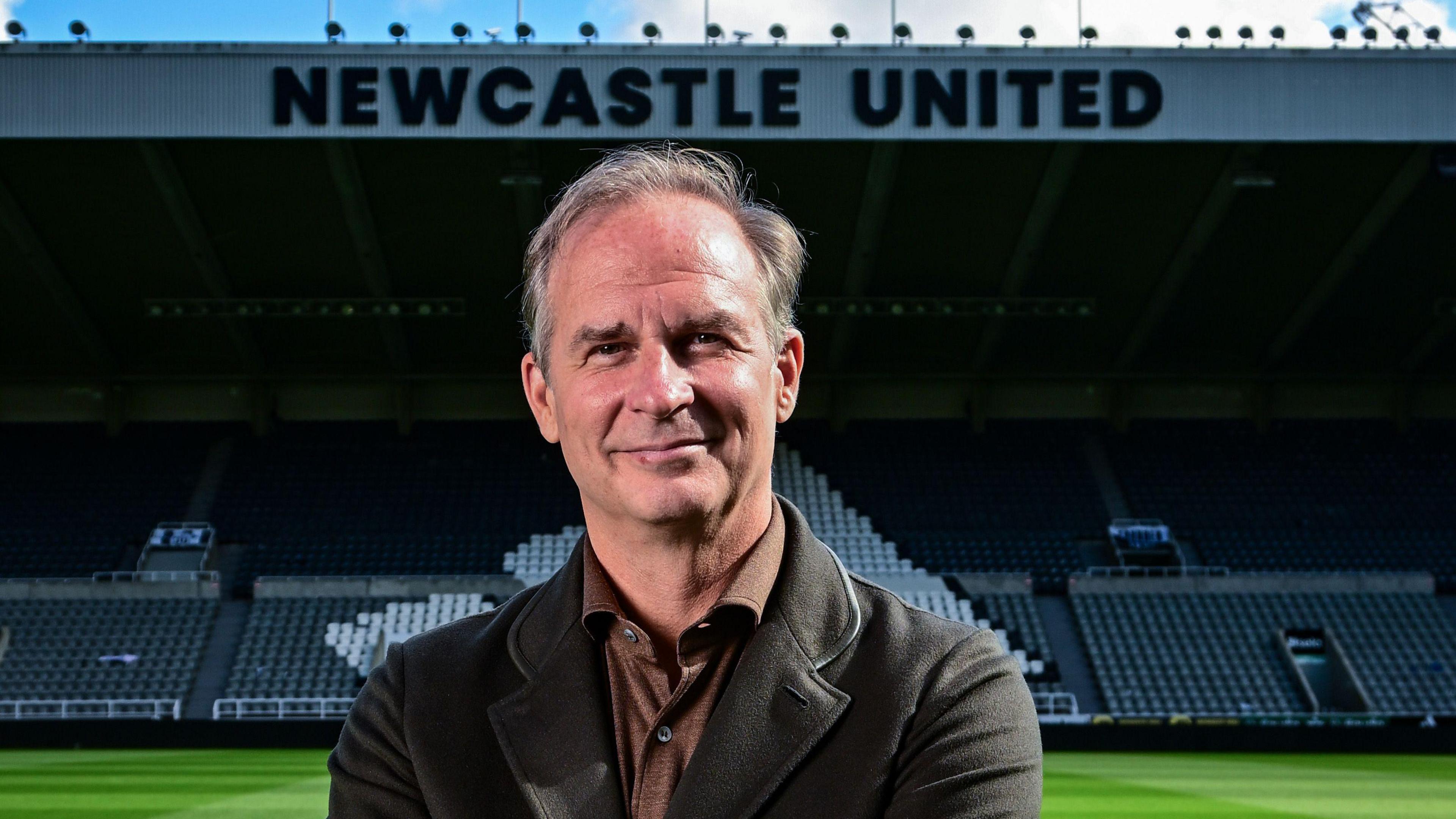 Newcastle United chief executive David Hopkinson poses for photographs at St James' Park following his appointment on 5 September, 2025