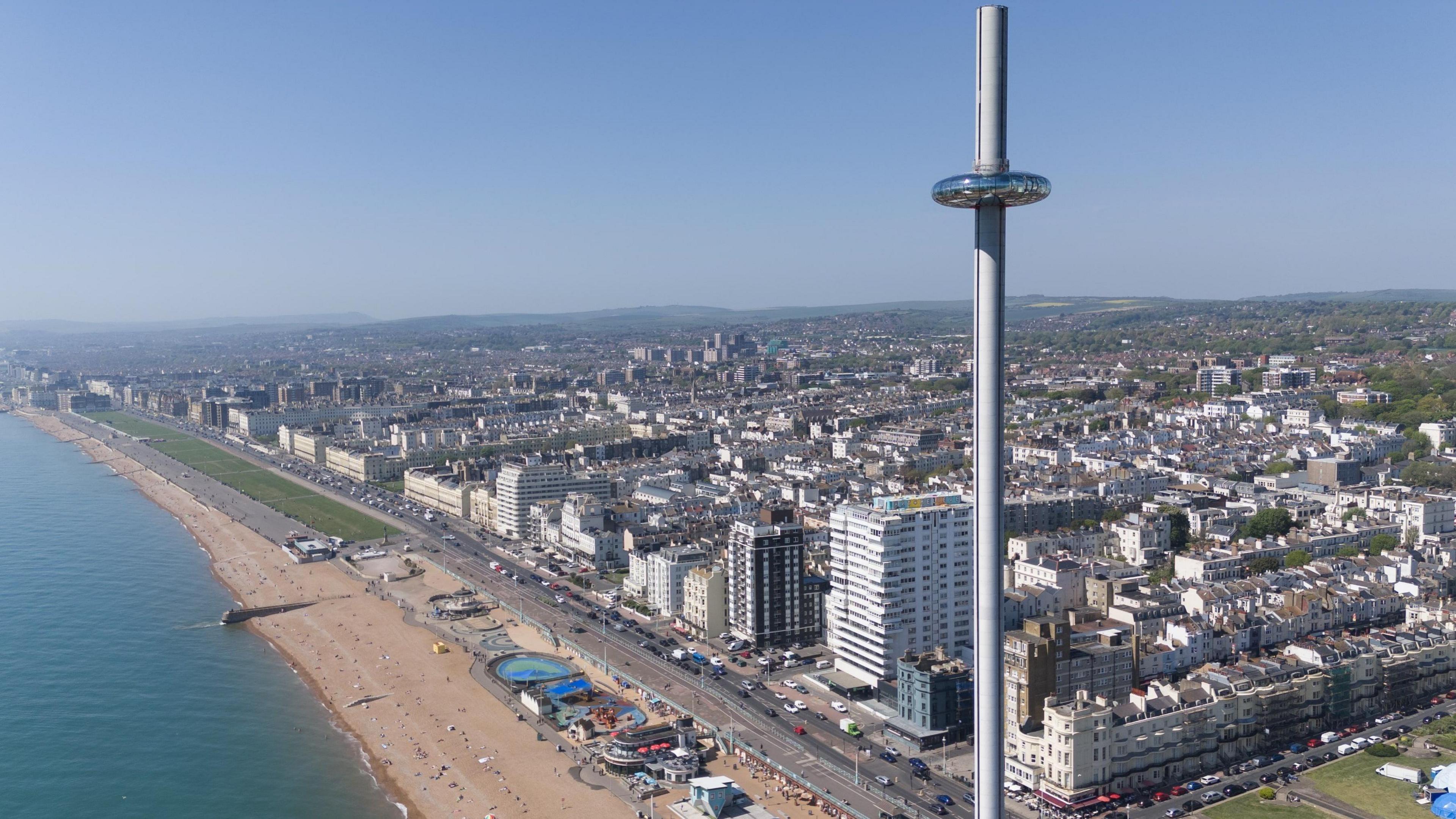 A view over Brighton seafront and the city.