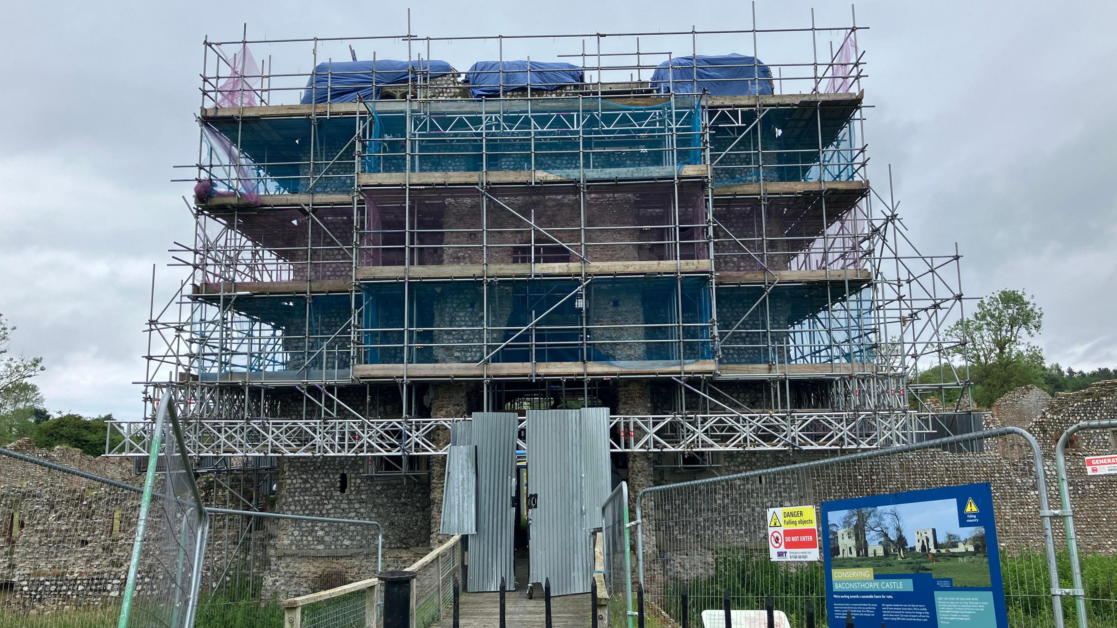 Scaffolding on Baconsthorpe Castle