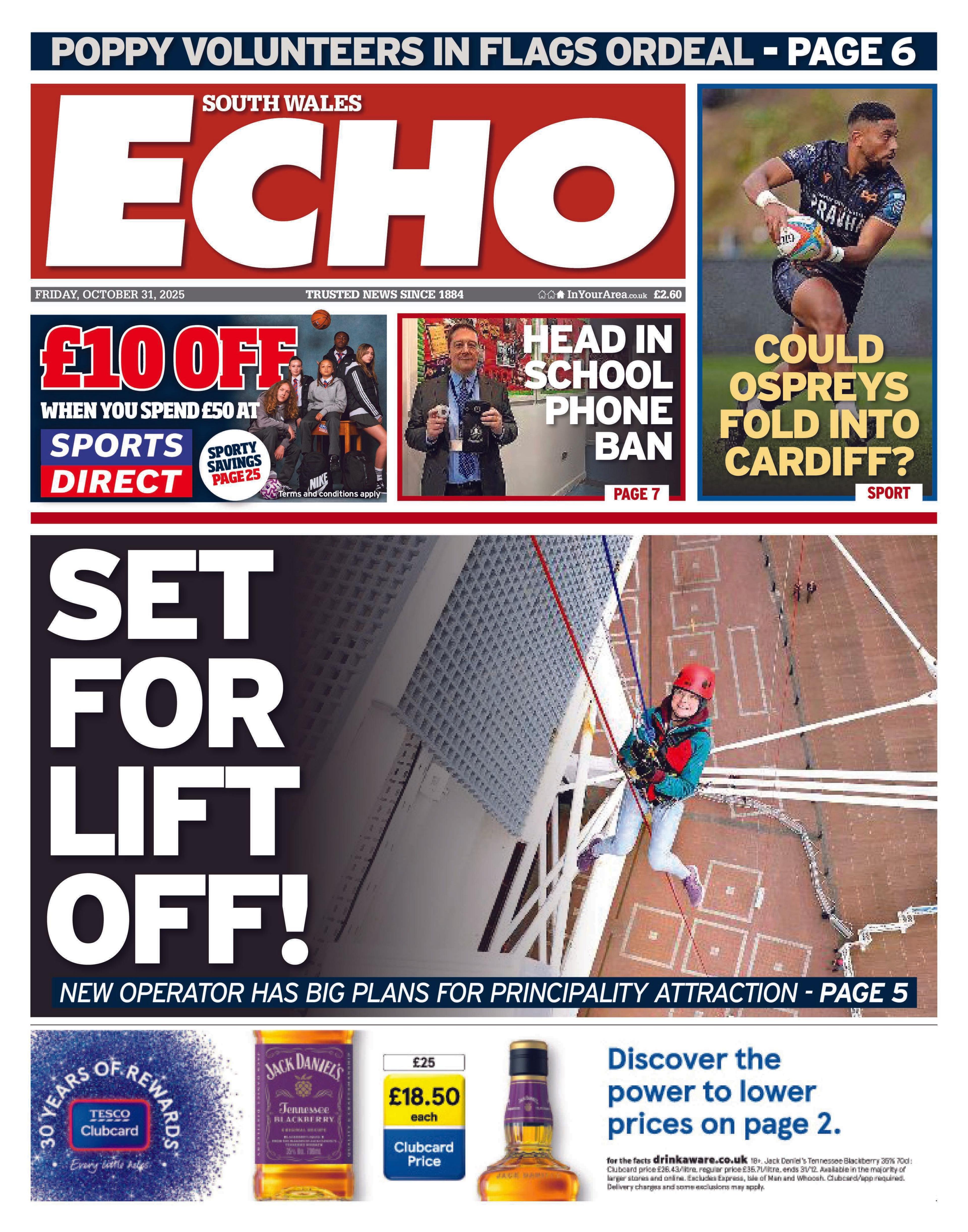 South Wales Echo front page