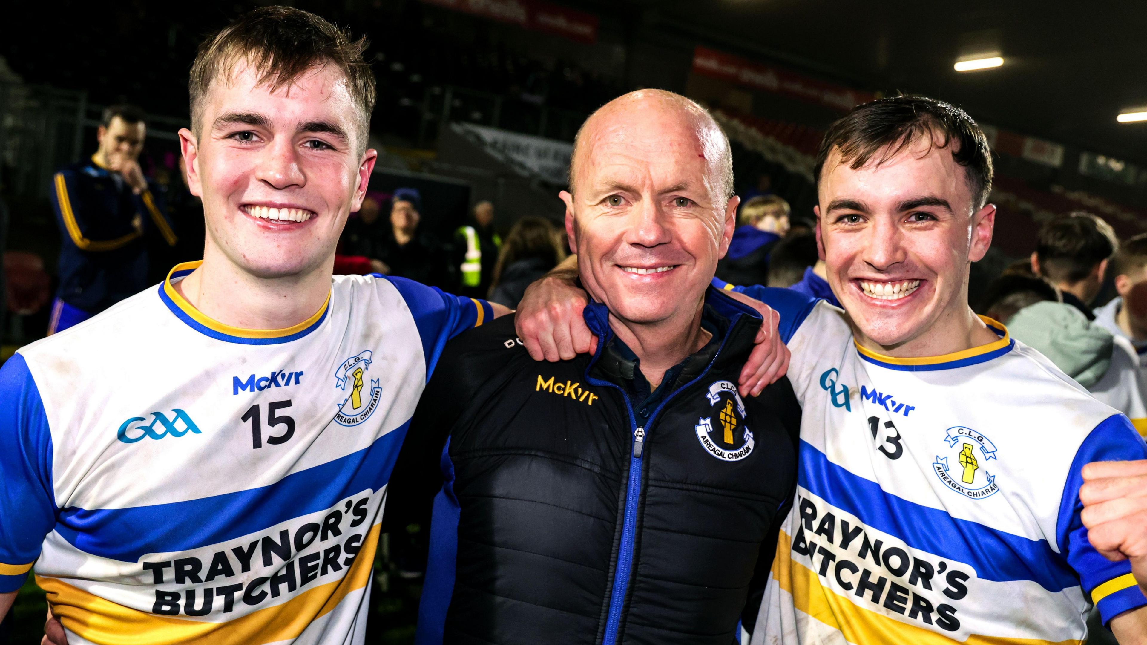 Ruairi Canavan (left) and brother Darragh (right) celebrate with their father Peter after Errigal Ciaran's Tyrone Final win in October