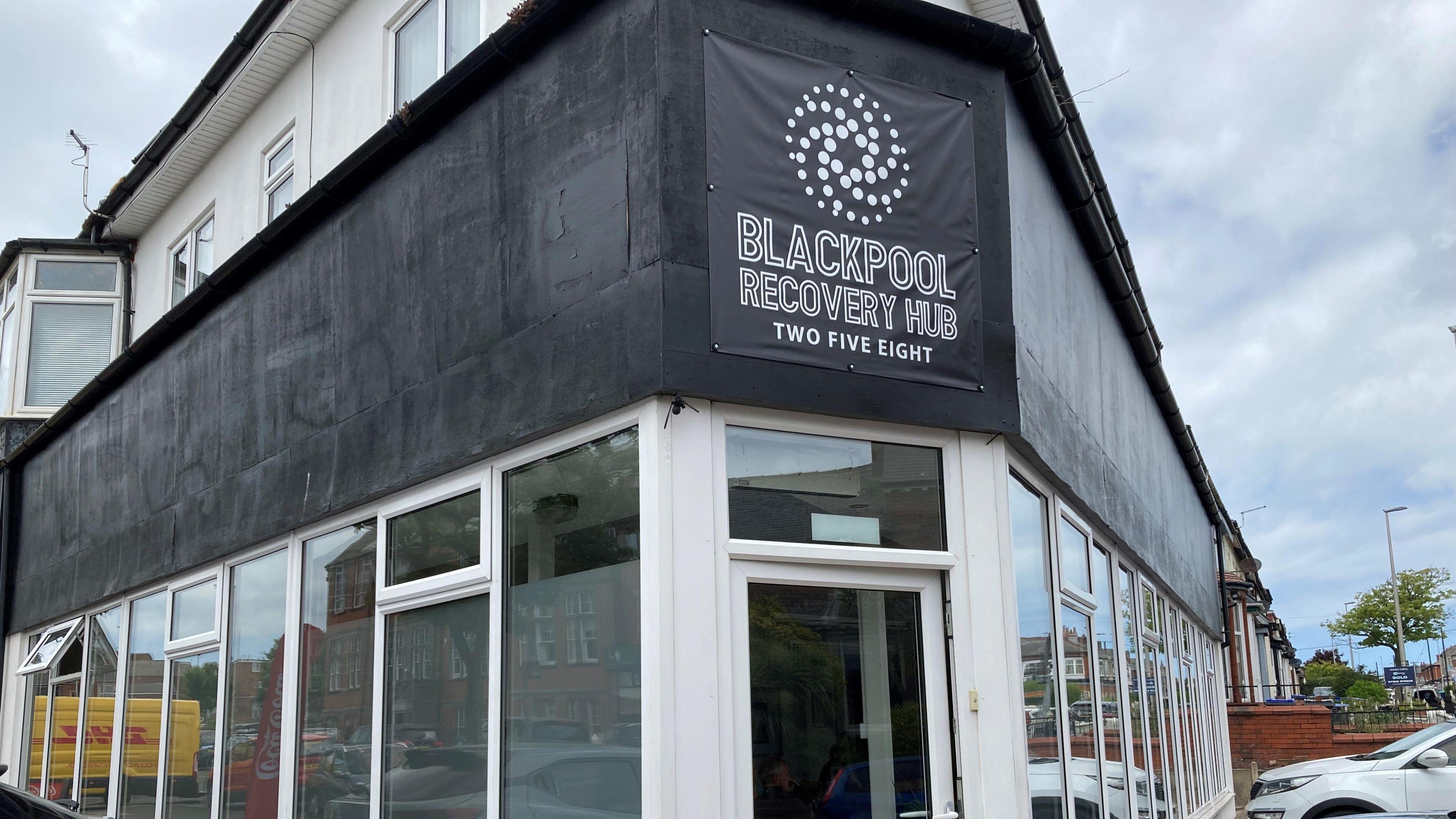 The sign for Blackpool Recovery Hub on the top of the hub