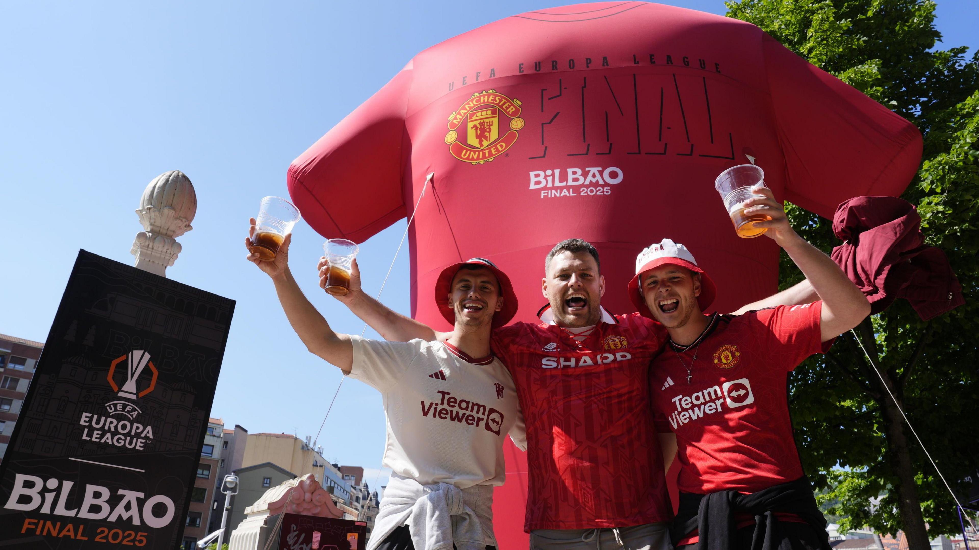 Manchester United fans in the fanzone in Bilbao before Wednesday's Europa League Final.