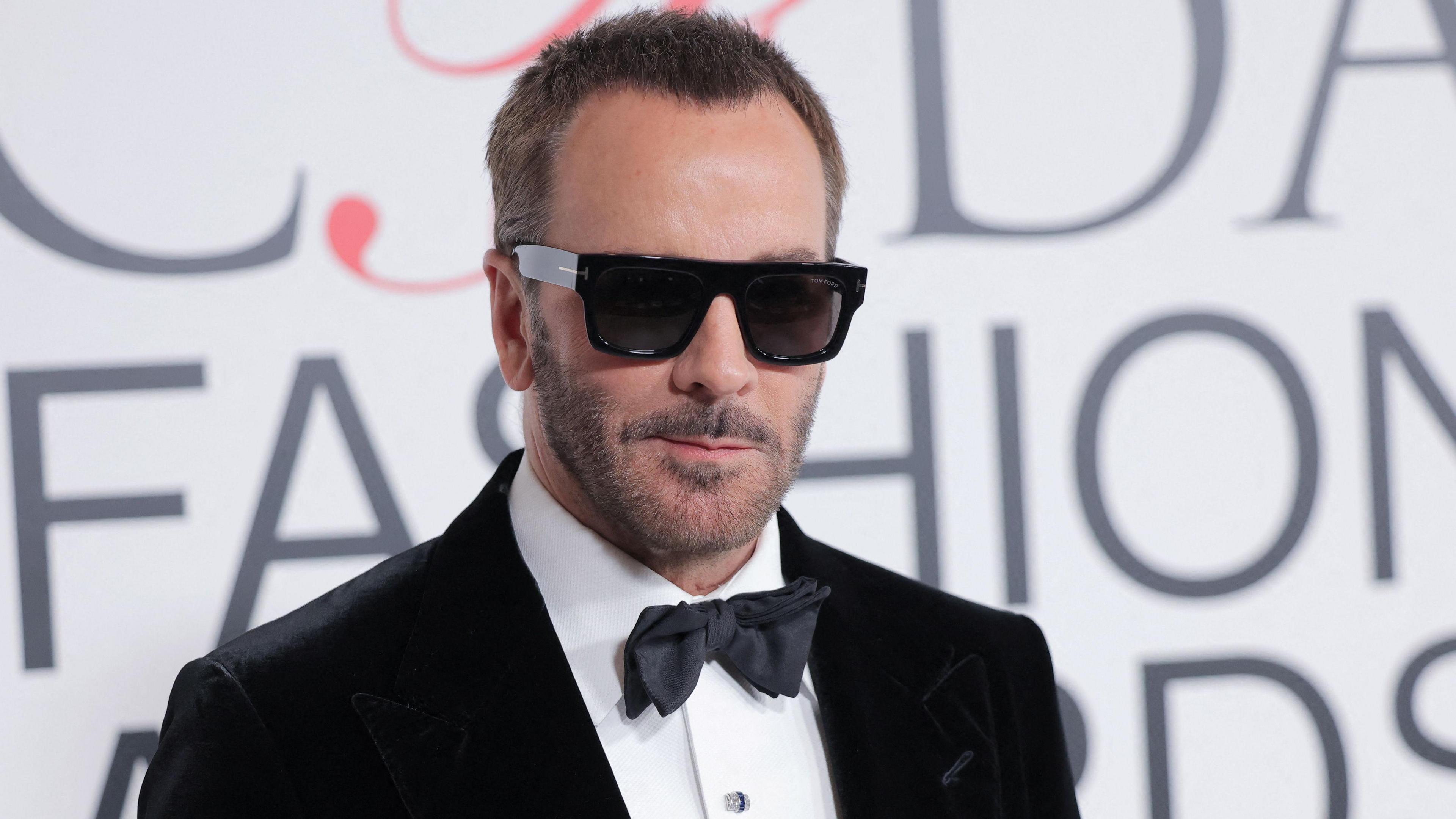 Tom Ford in a dinner jacket, bow tie and dark glasses on the red carpet at the CFDA Fashion Awards in Manhattan, New York City, U.S., November 6, 2023