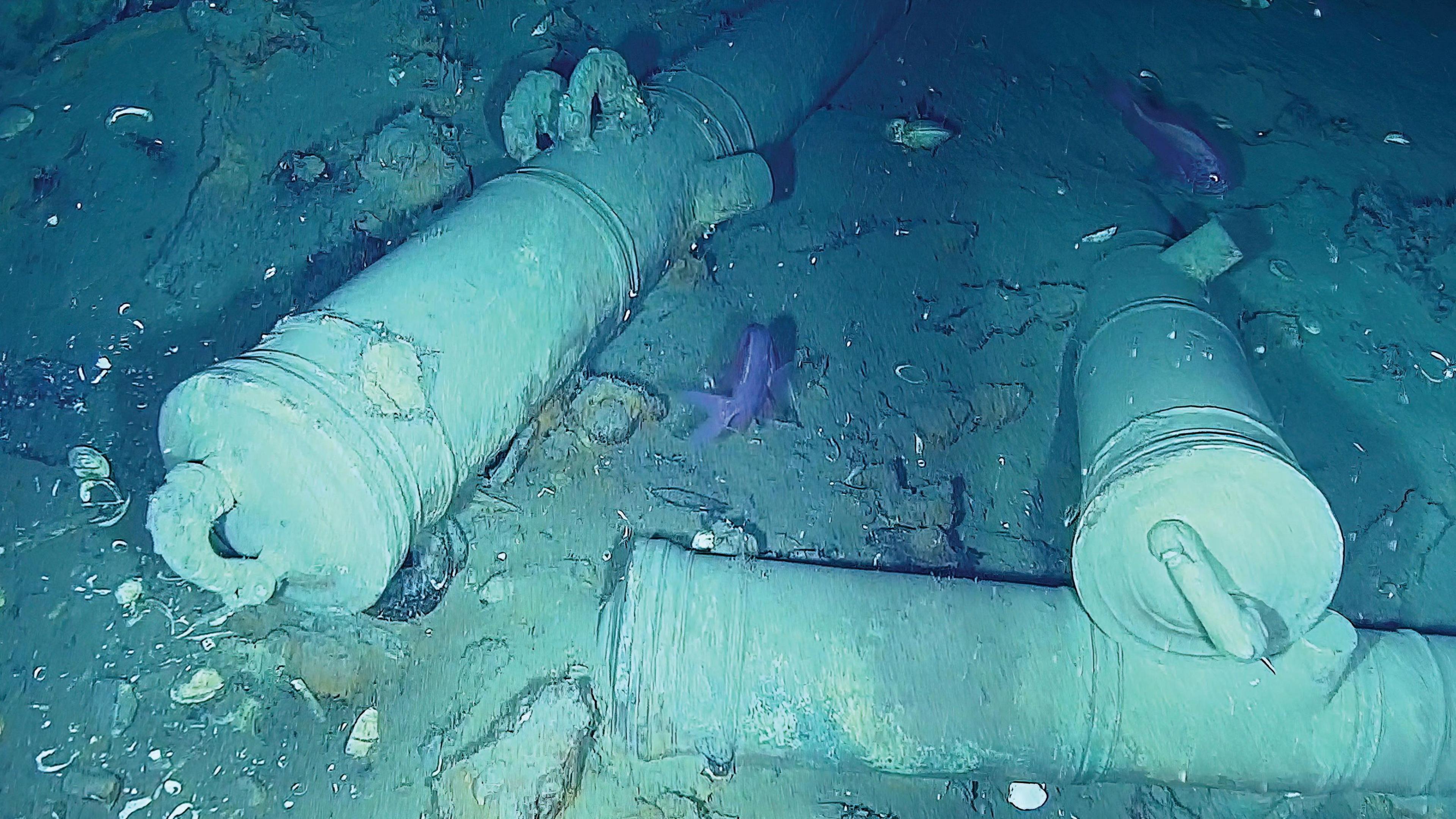 Cannons that belong to the Spanish galleon San Jose lie at the bottom of the sea off Cartagena, Colombia.