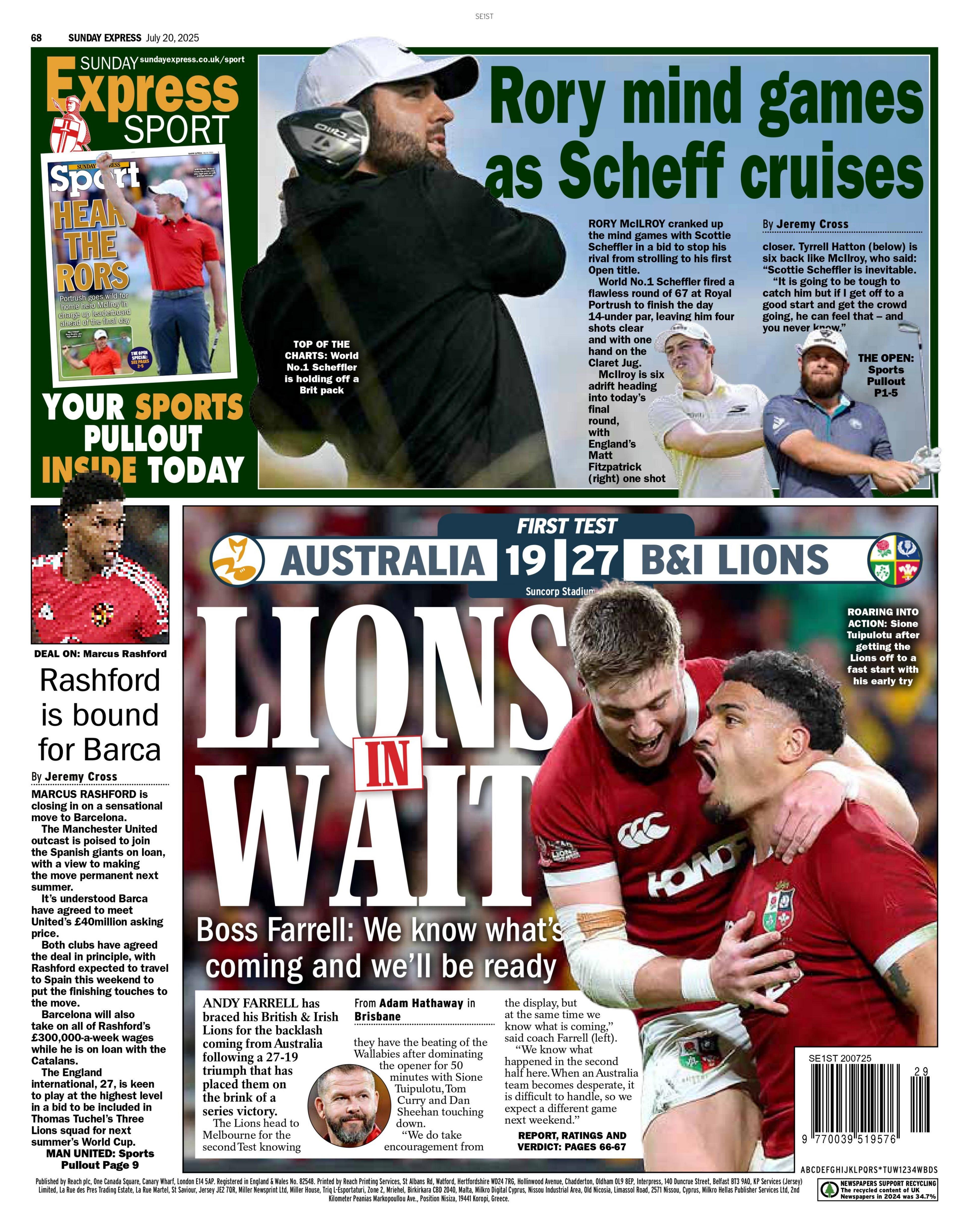 The back page of the Sunday Express