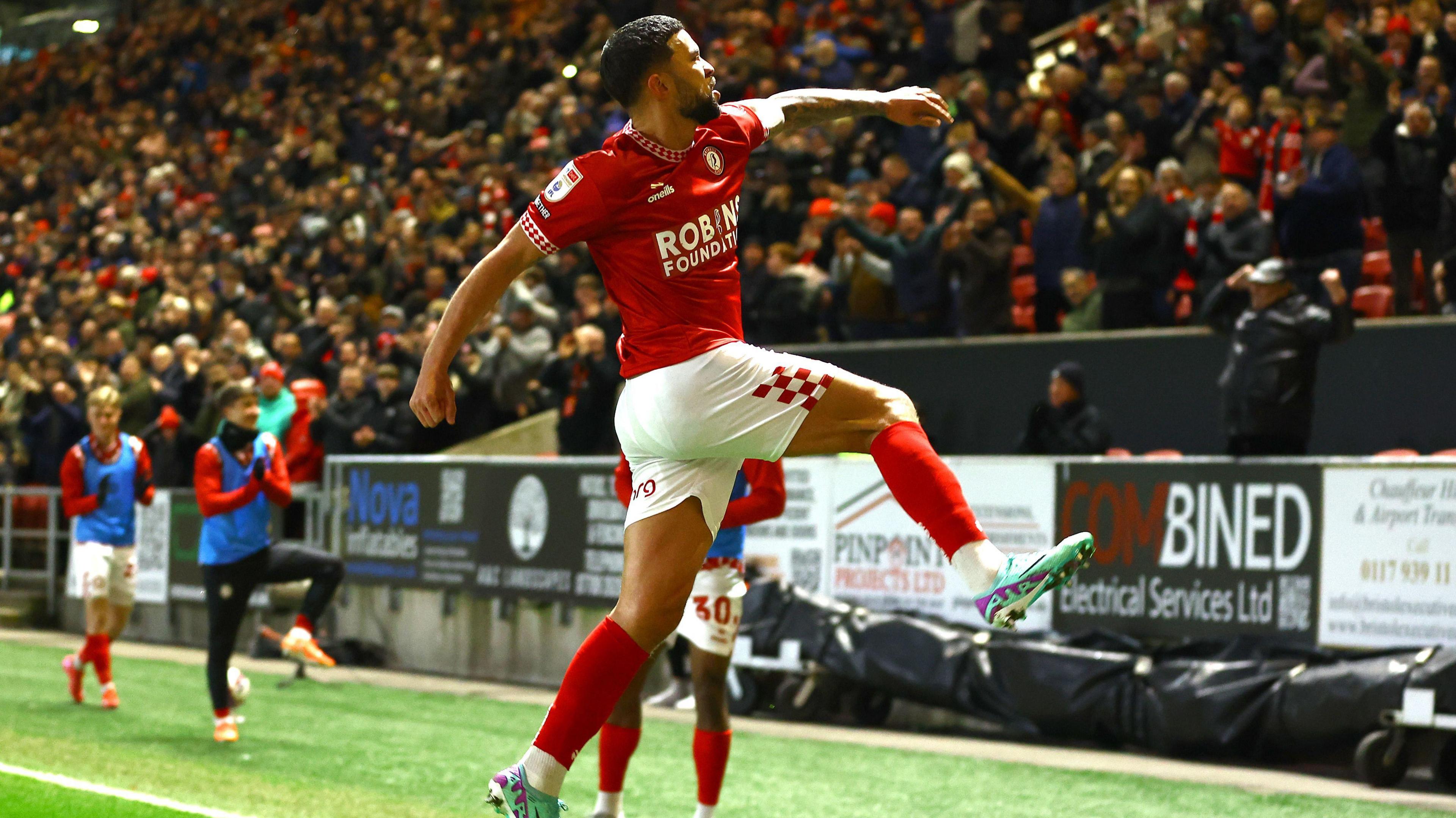 Nahki Wells celebrates at Ashton Gate.