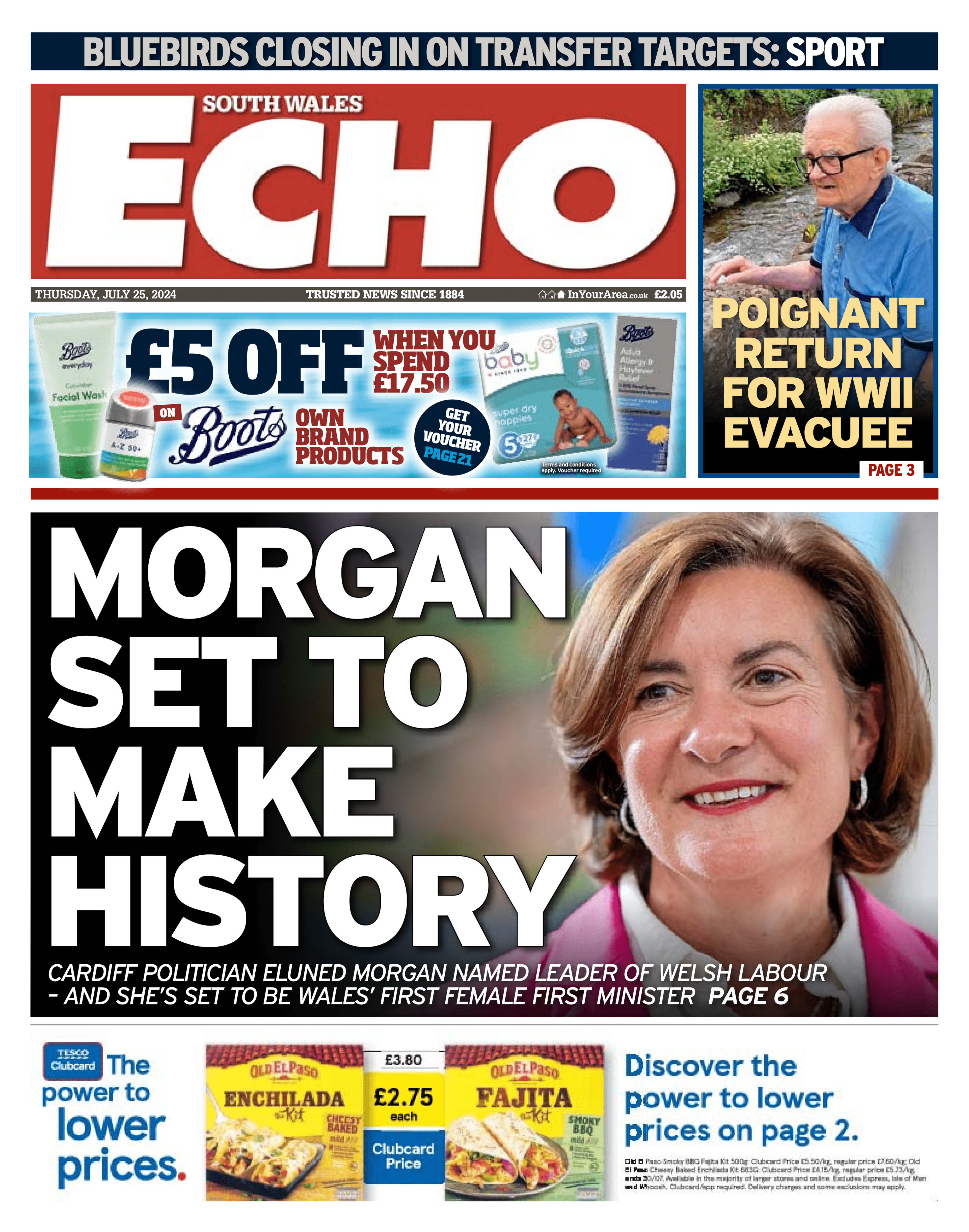 Front page of South Wales Echo