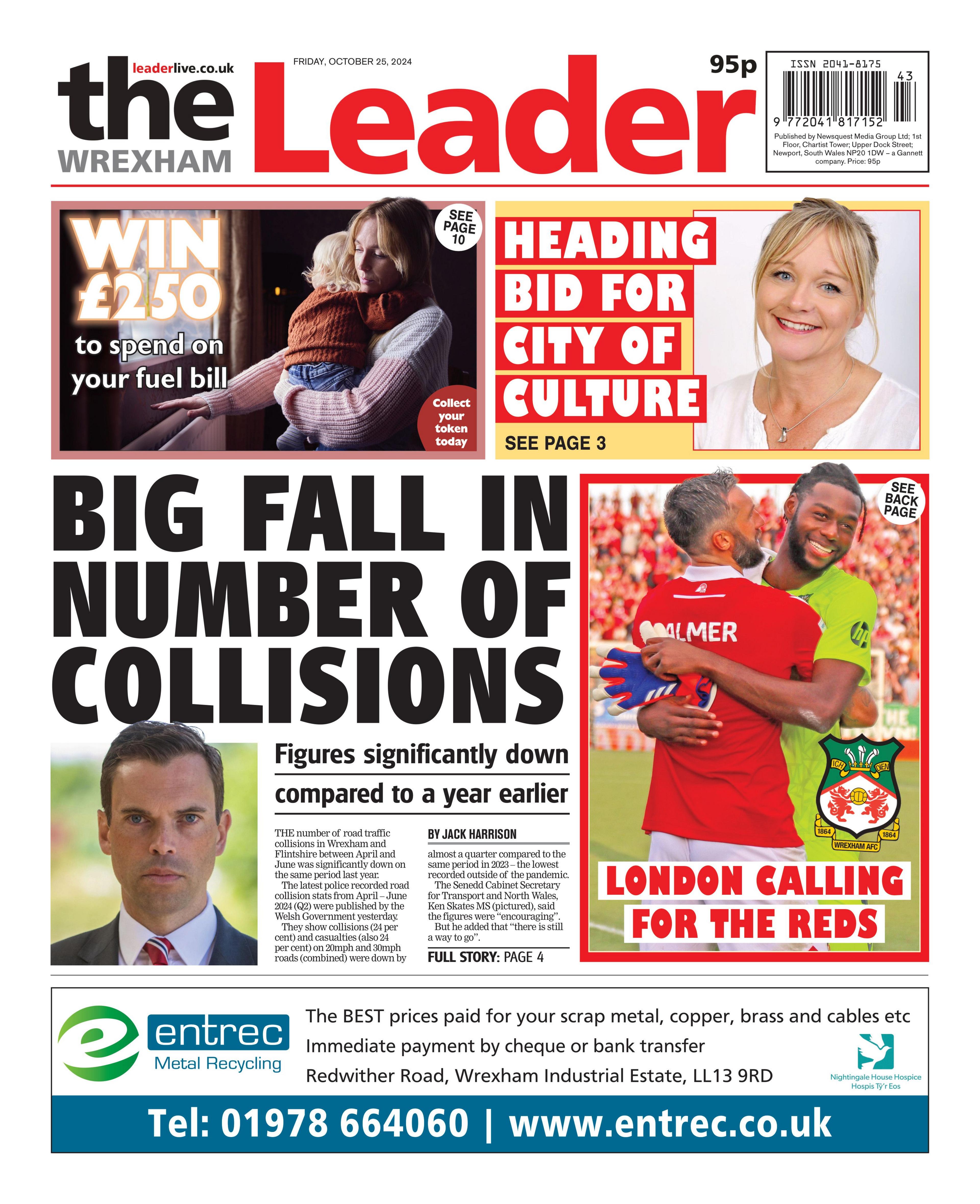 Front page of the Wrexham Leader 