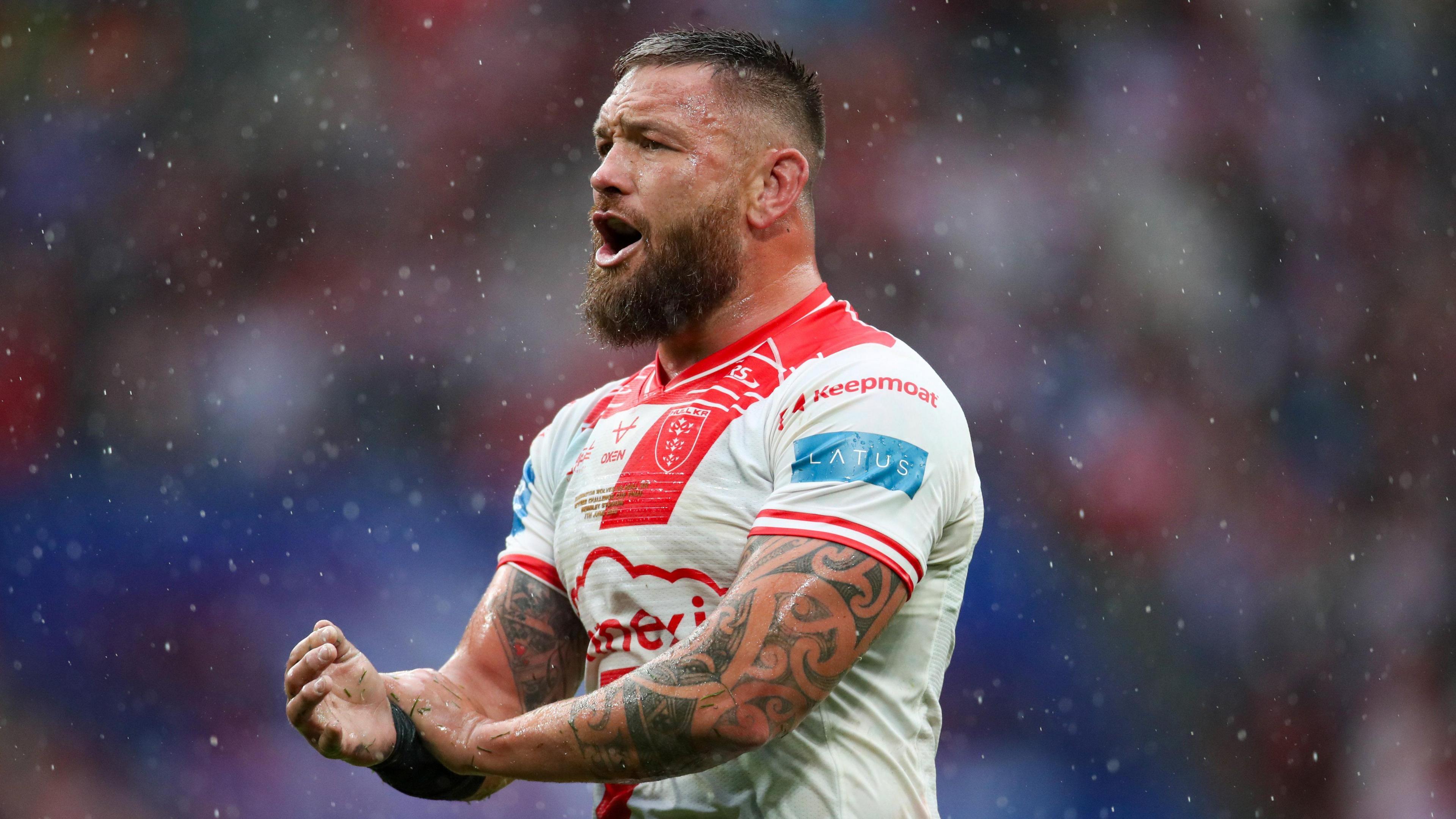 Jared Waerea-Hargreaves playing for Super League leaders Hull KR