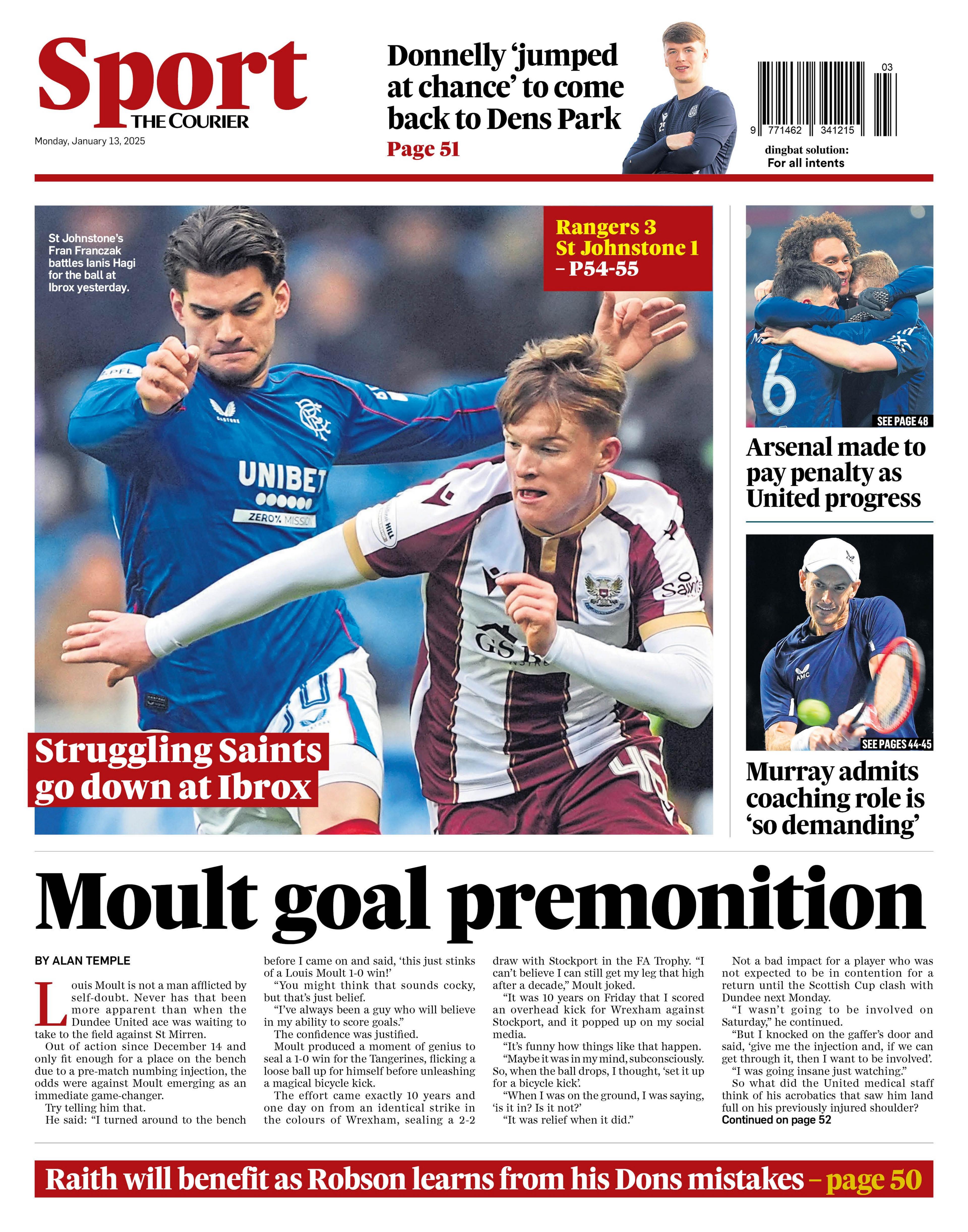 The back page of The Courier, Monday January 13