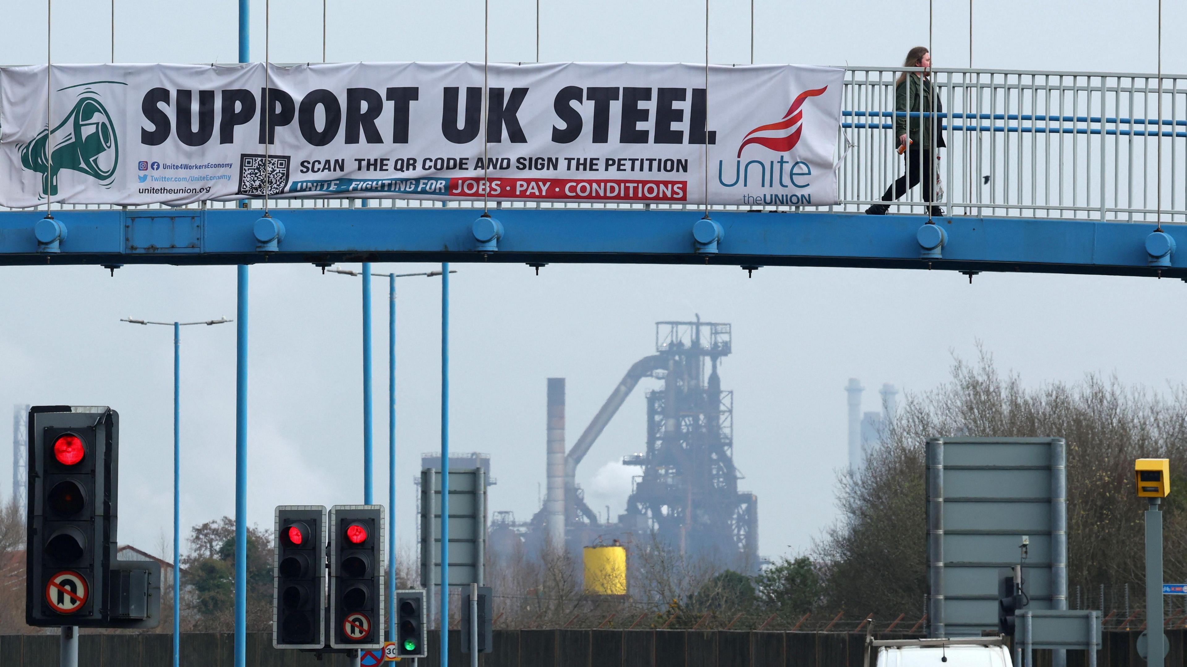 A Unite banner in Port Talbot