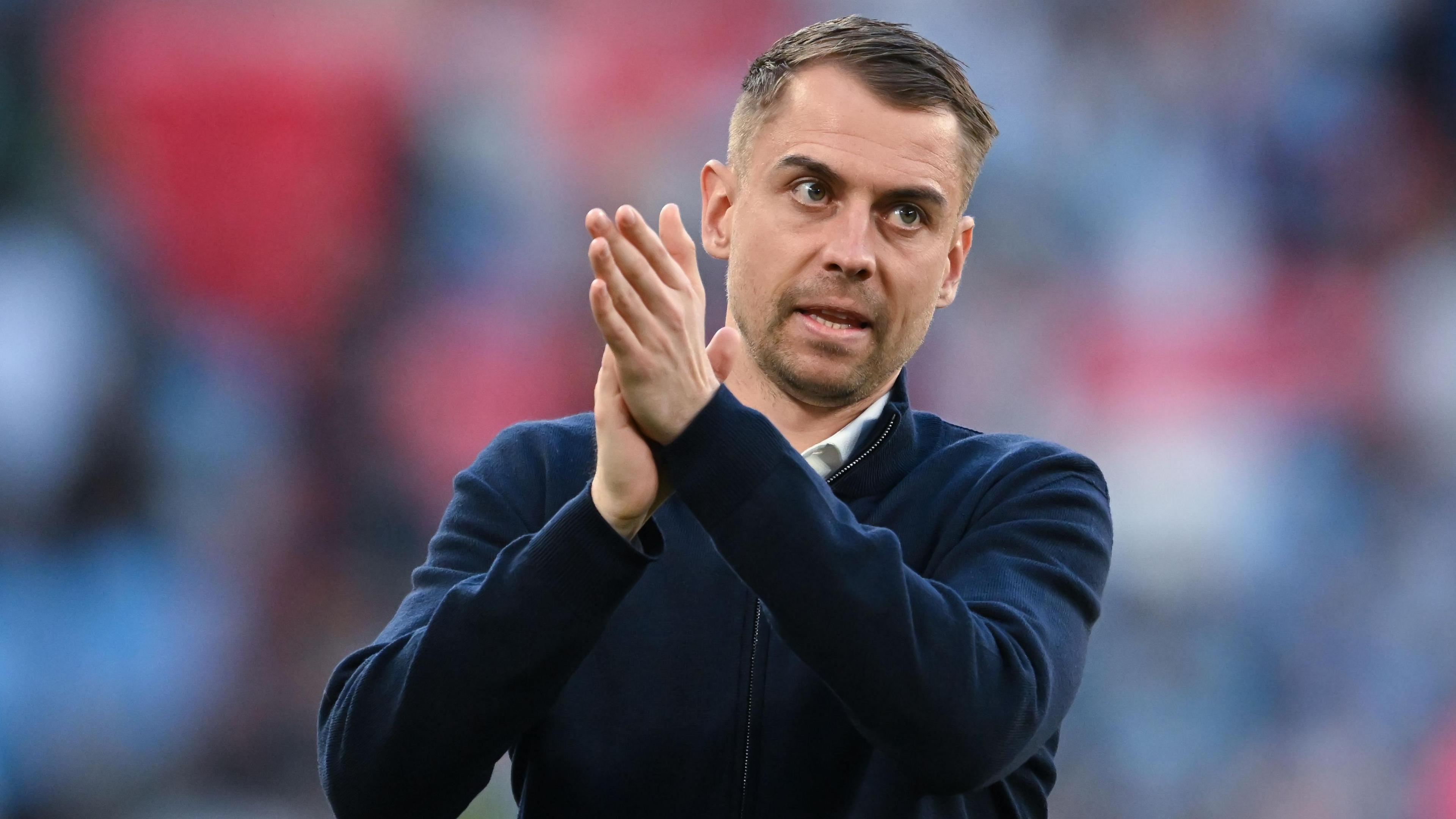 Tonda Eckert applauds the Southampton fans at Wembley Stadium