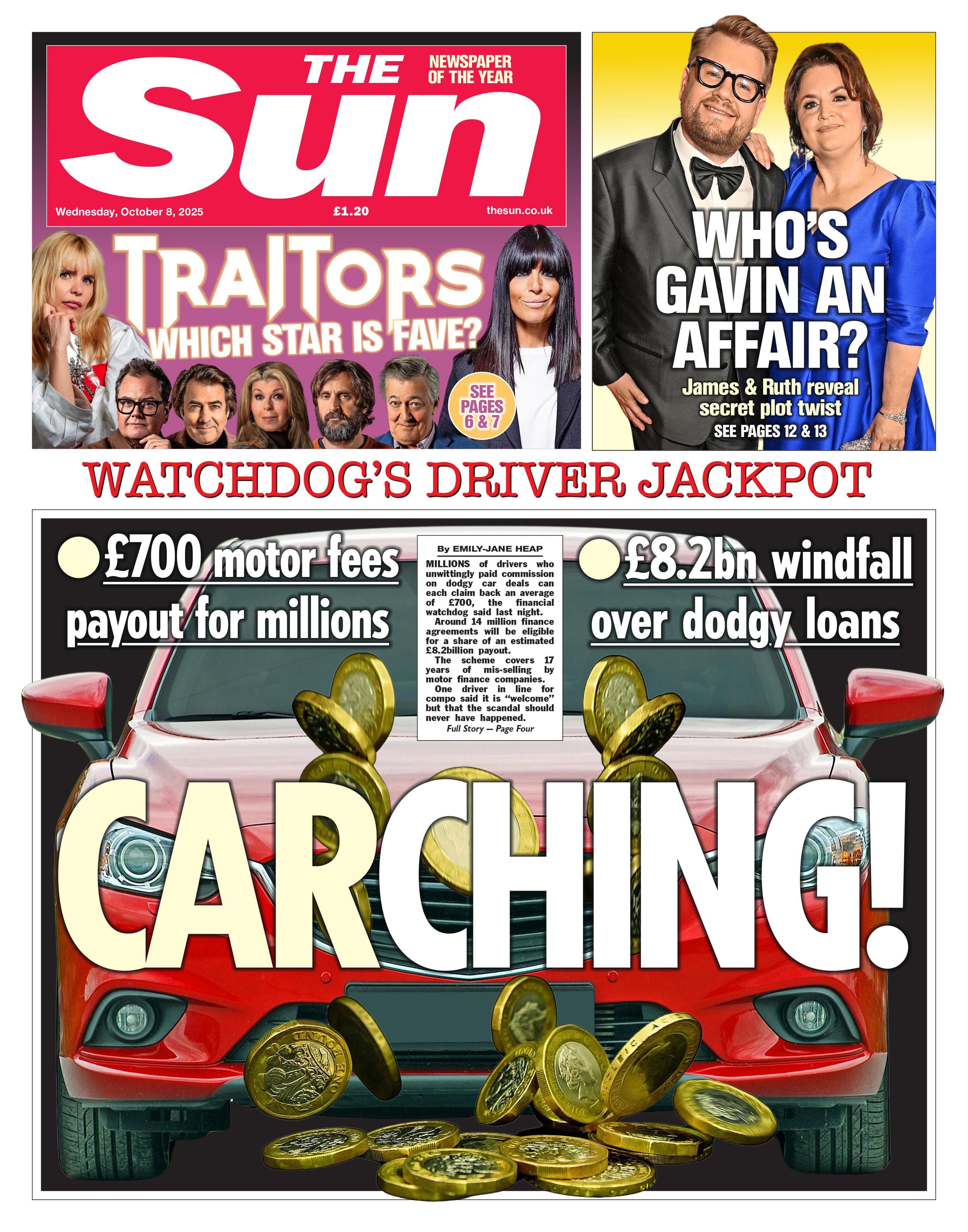 The headline on the front page of the Sun reads: "Carching!"