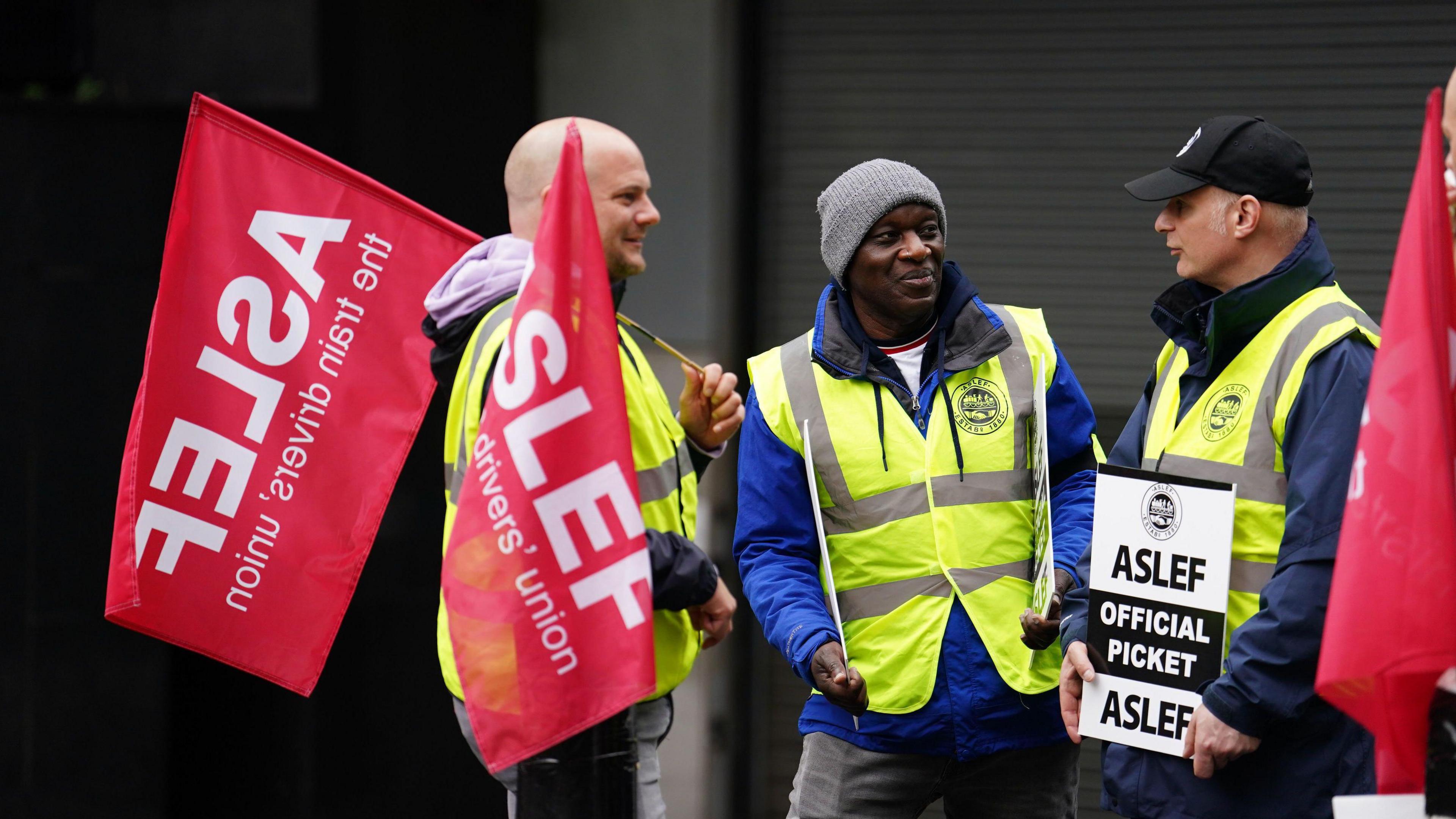 Train drivers from the Aslef union on the picket line at Euston station