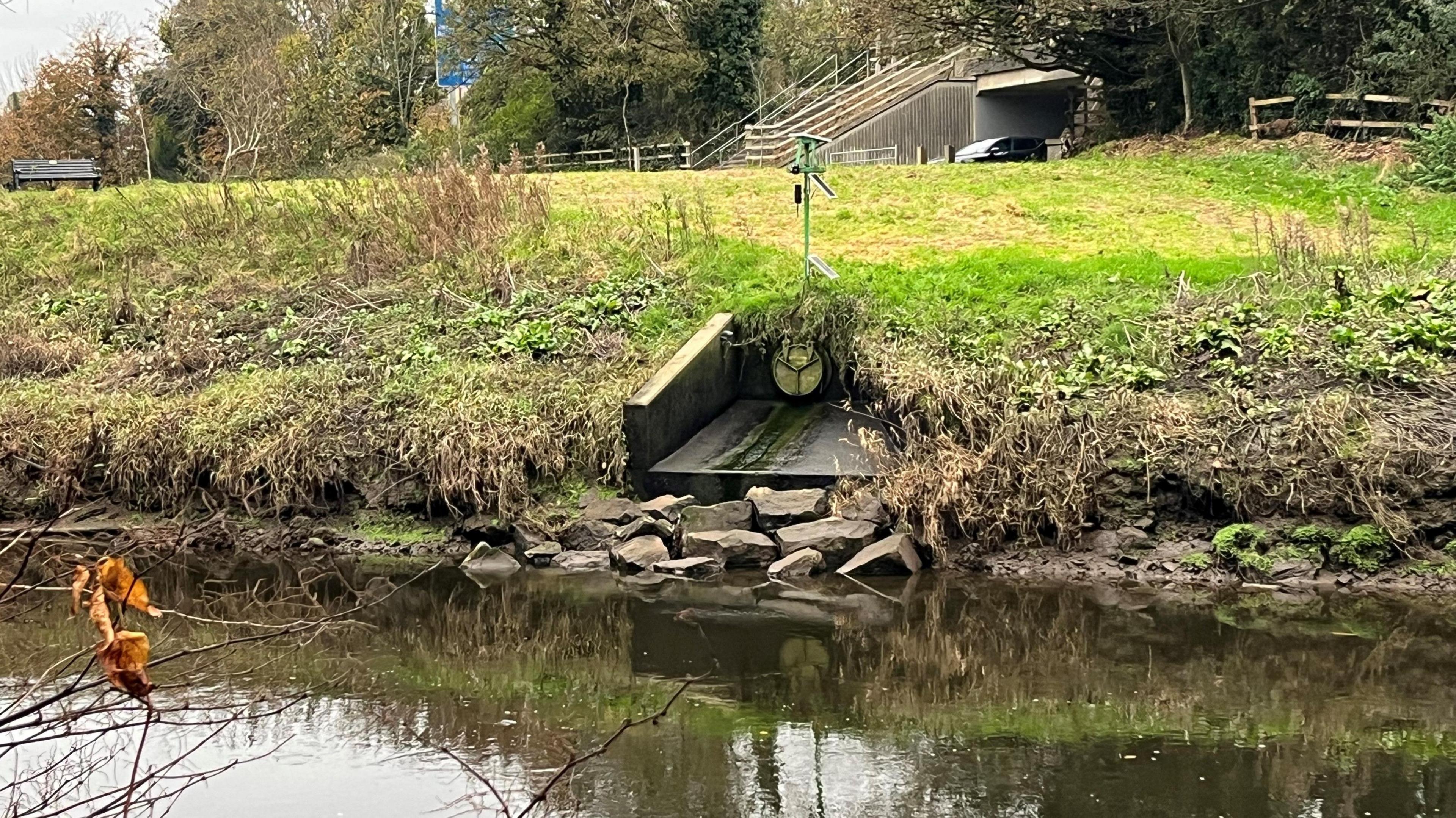 The Combined Storm Overflow at Picton playing fields is a system which feeds from the riverbank into the river