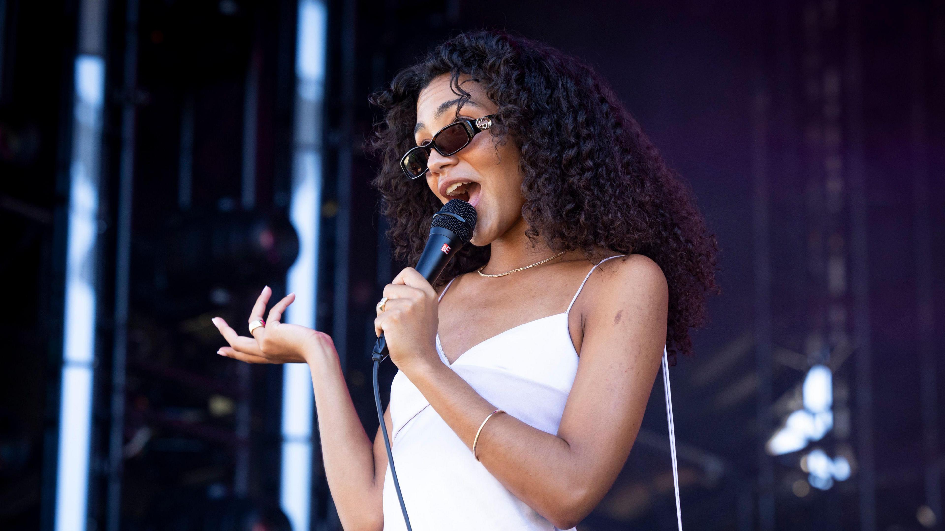 Olivia Dean performs at Laneway Festival 2025.