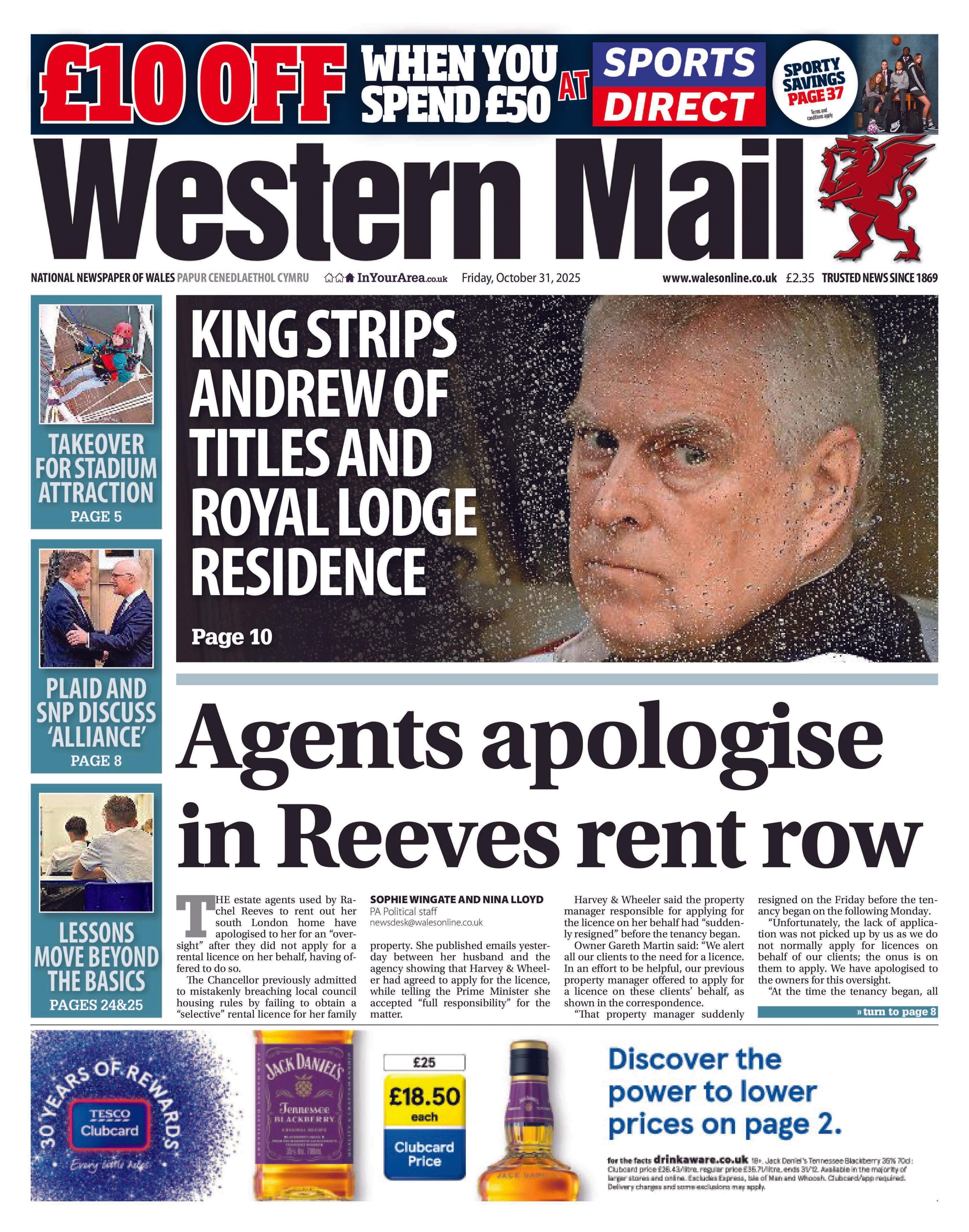 Western Mail front page
