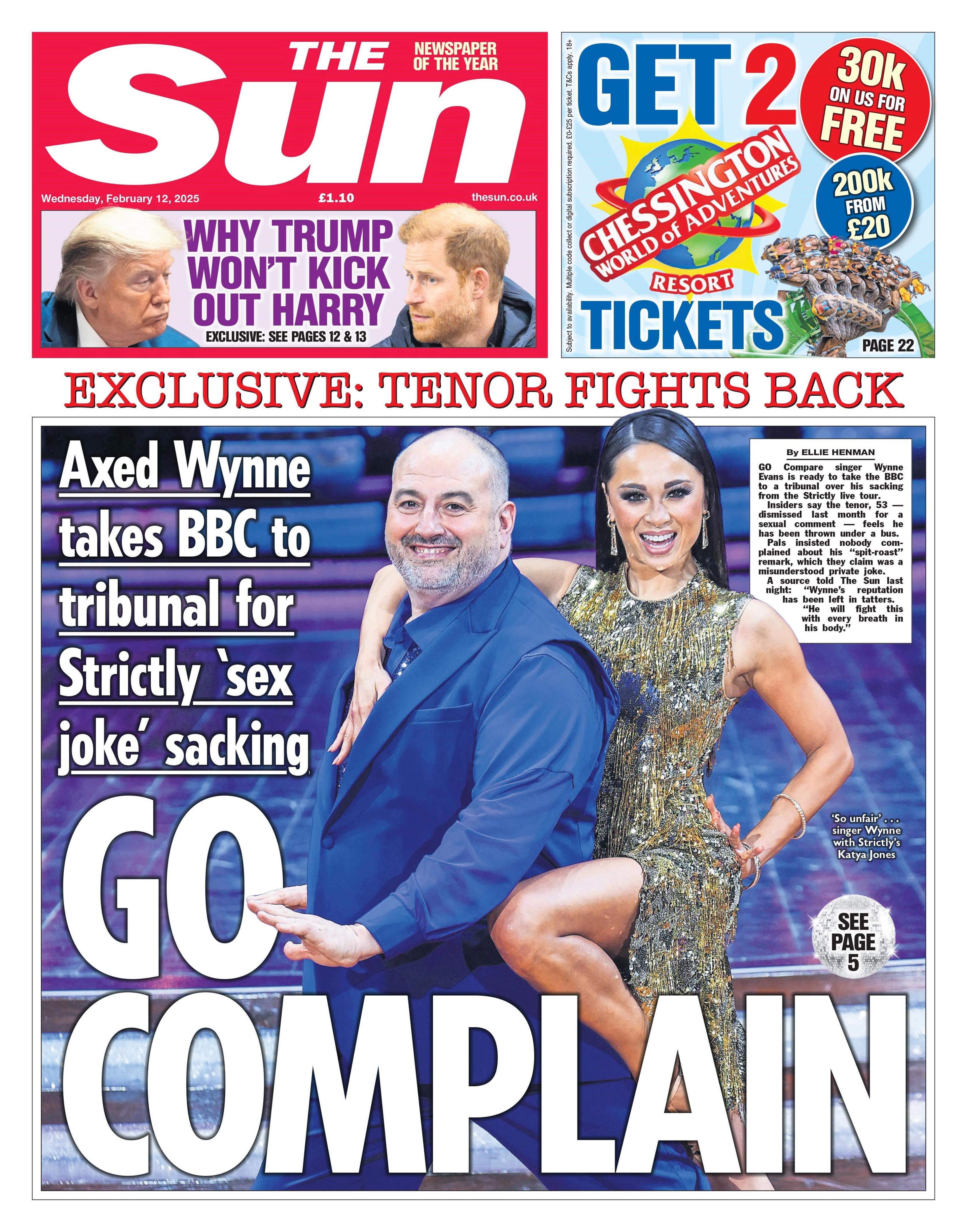 The Sun: GO COMPLAIN Twist in Wynne Evans Strictly scandal as ‘knifed’ star set to take BBC to tribunal over ‘sex joke’ sacking from tour
