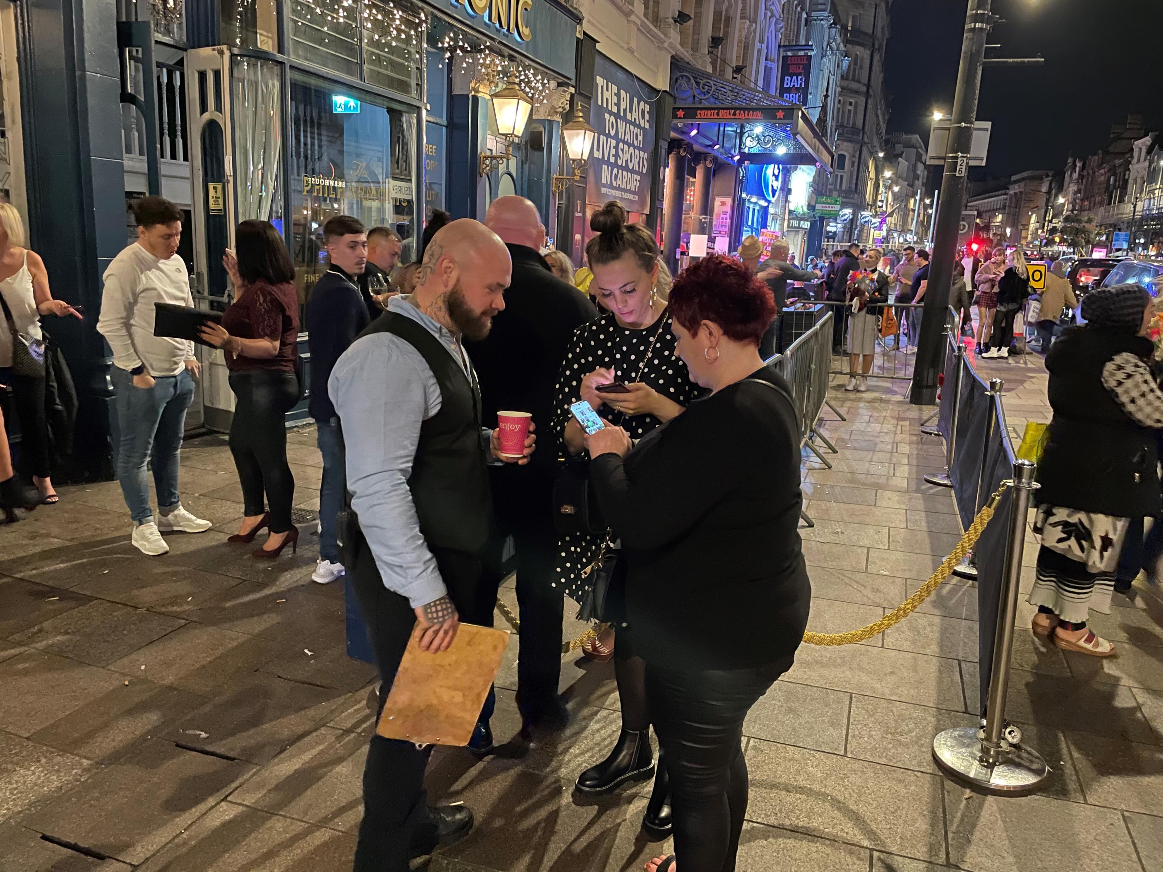 Staff outside the Philharmonic, Cardiff