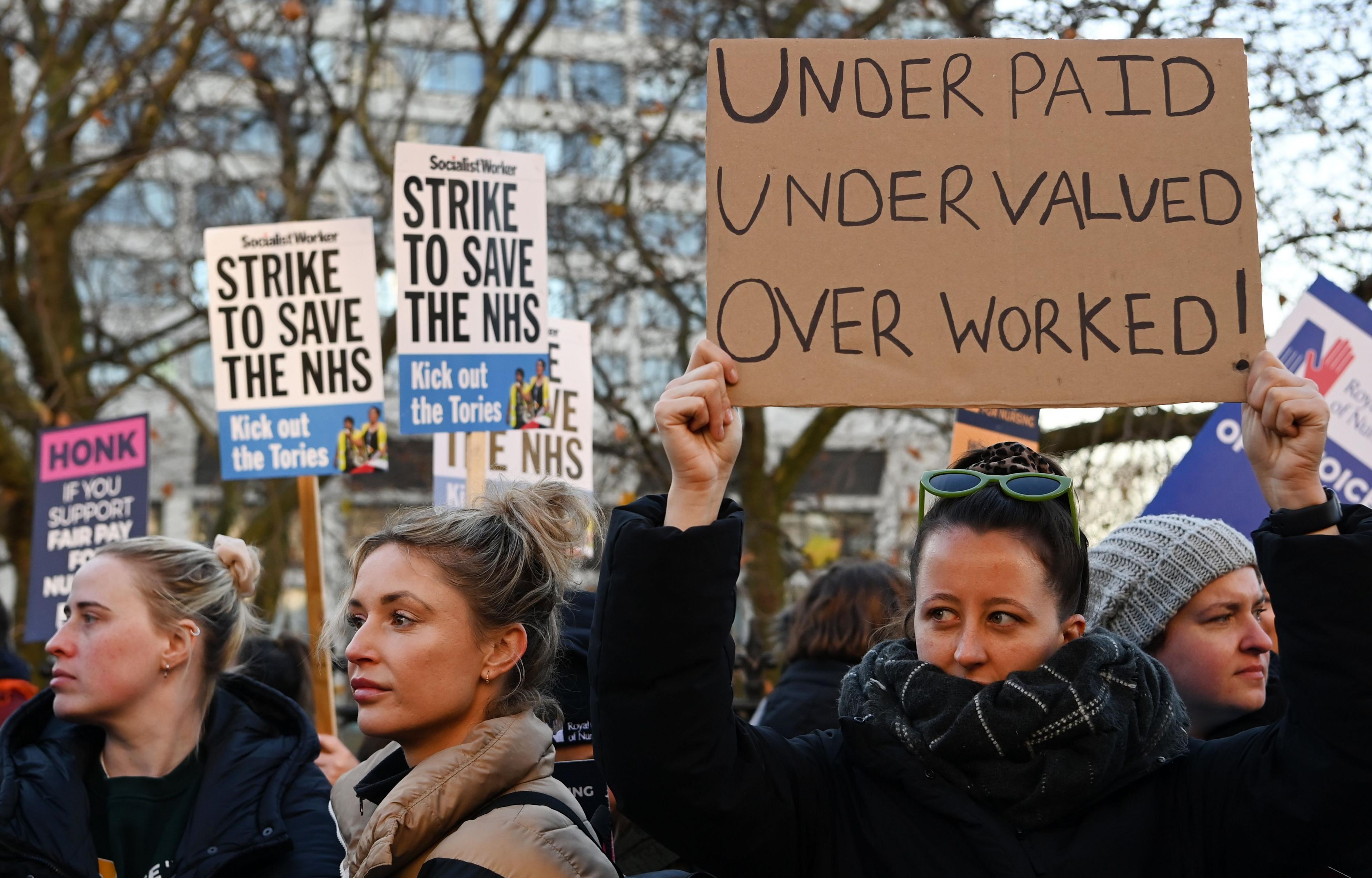 NHS nurses rally outside St.Thomas' Hospital in London