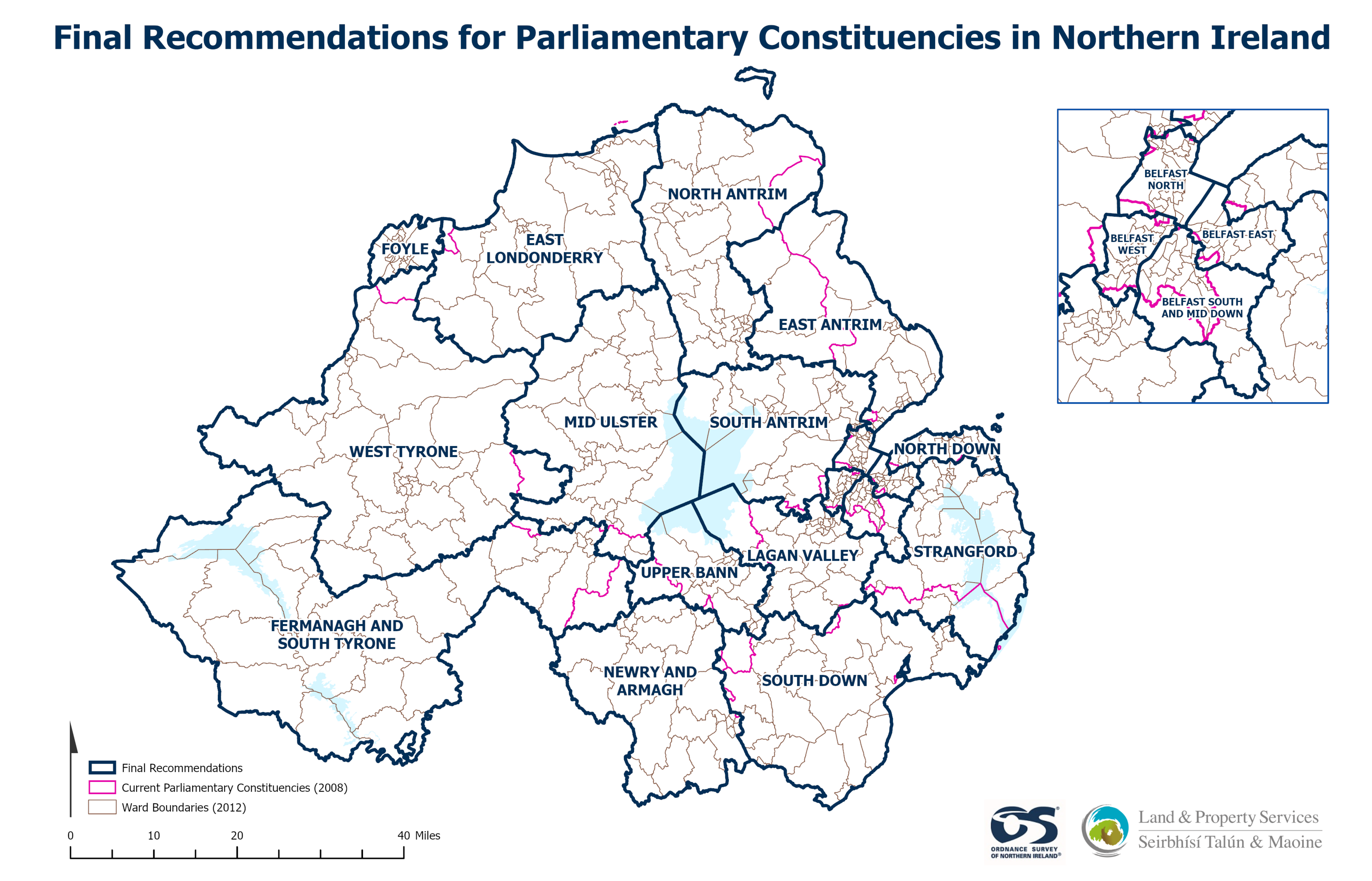 A map showing the new boundaries of constituencies in Northern Ireland