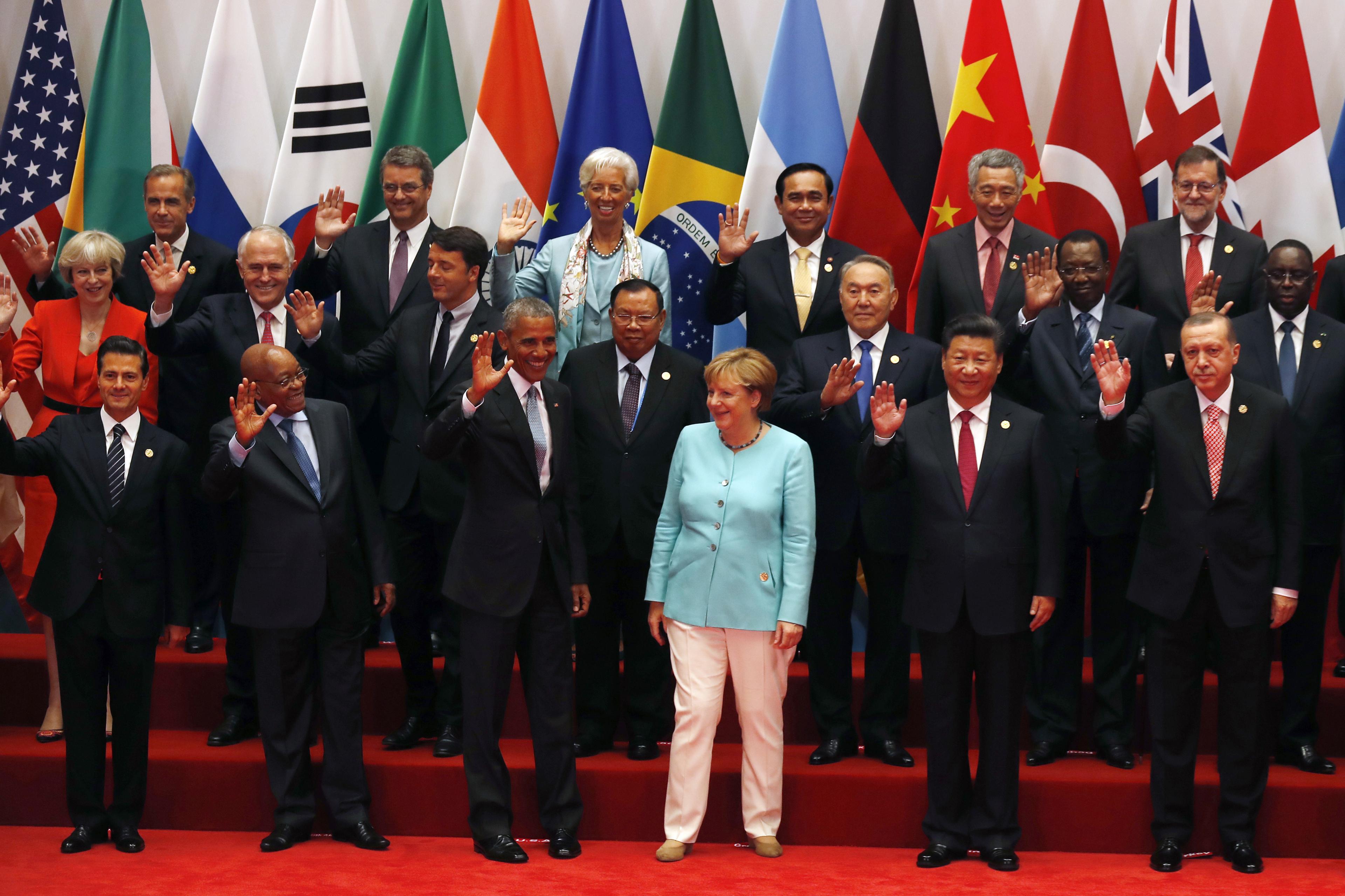 World leaders pose for photographers at the G20 summit in China