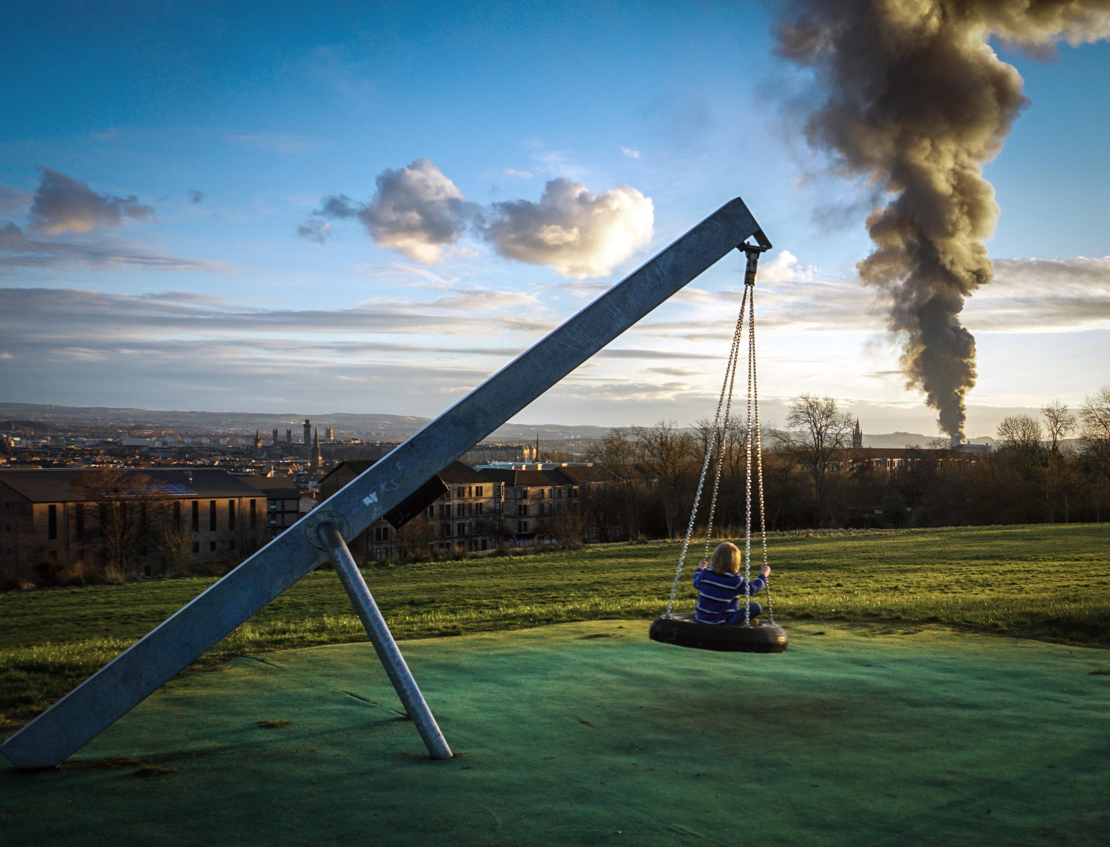 View of Glasgow scrapyard fire