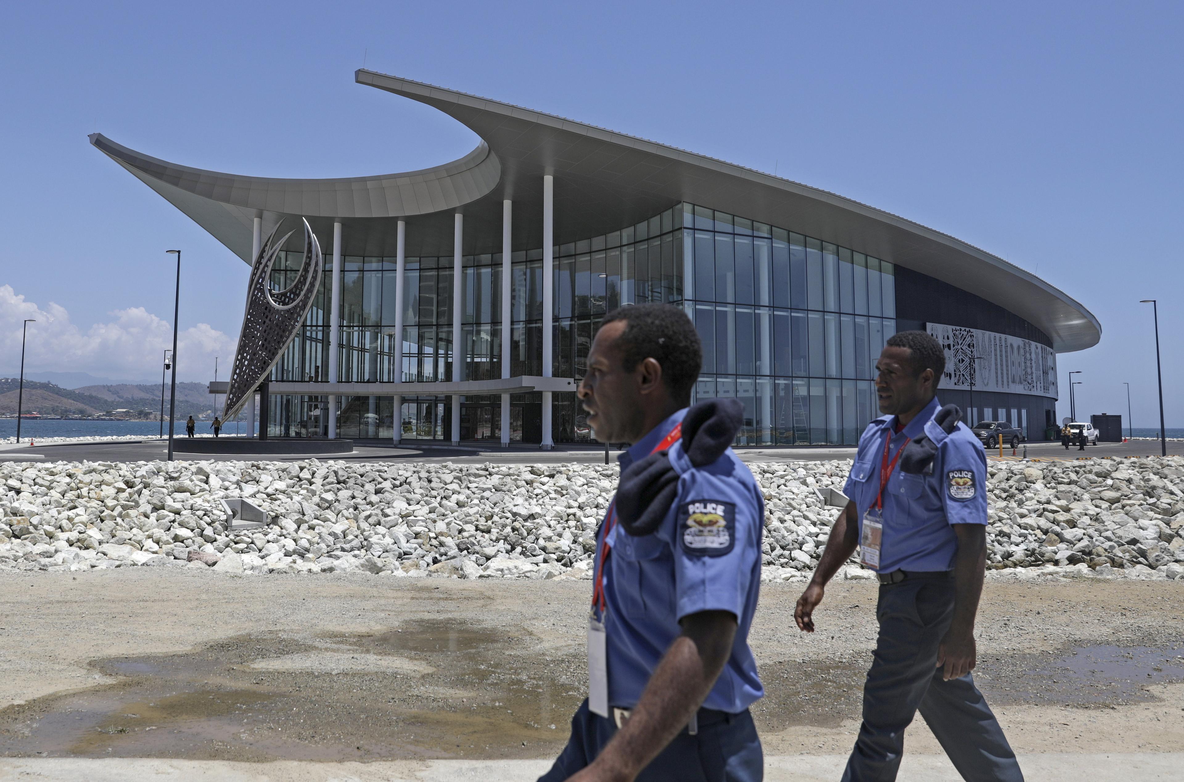 Police in front of conference building