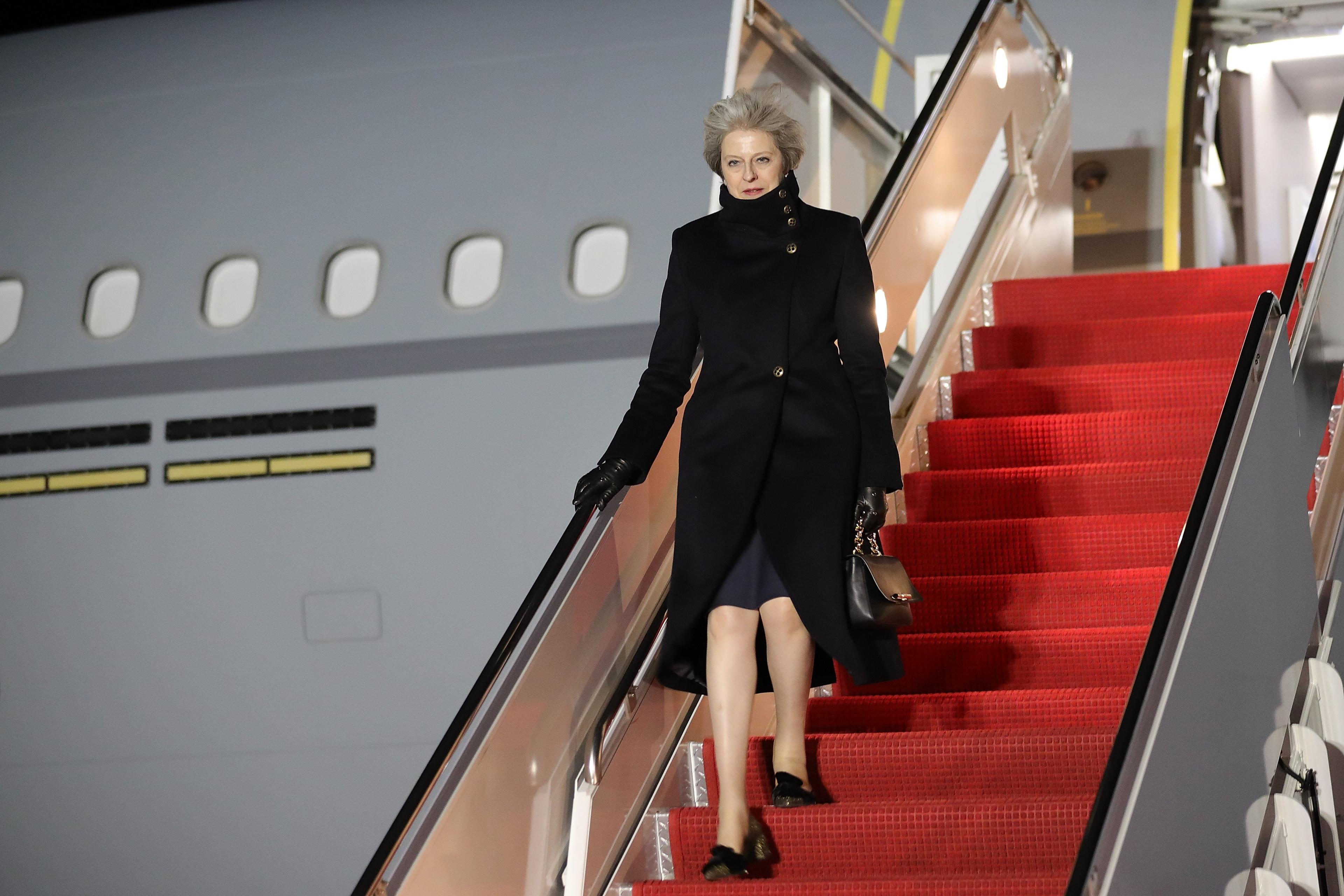 Theresa May arrives in USA