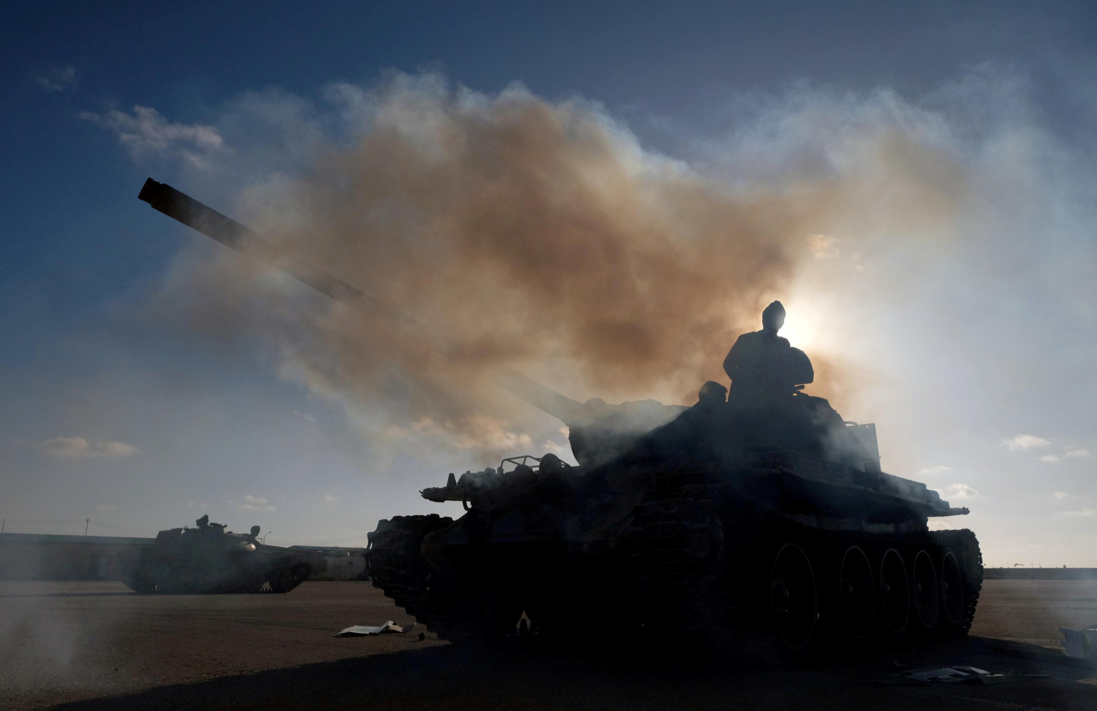 Members of the Libyan National Army (LNA) commanded by Khalifa Haftar, prepare to head out of Benghazi to reinforce the troops advancing to Tripoli