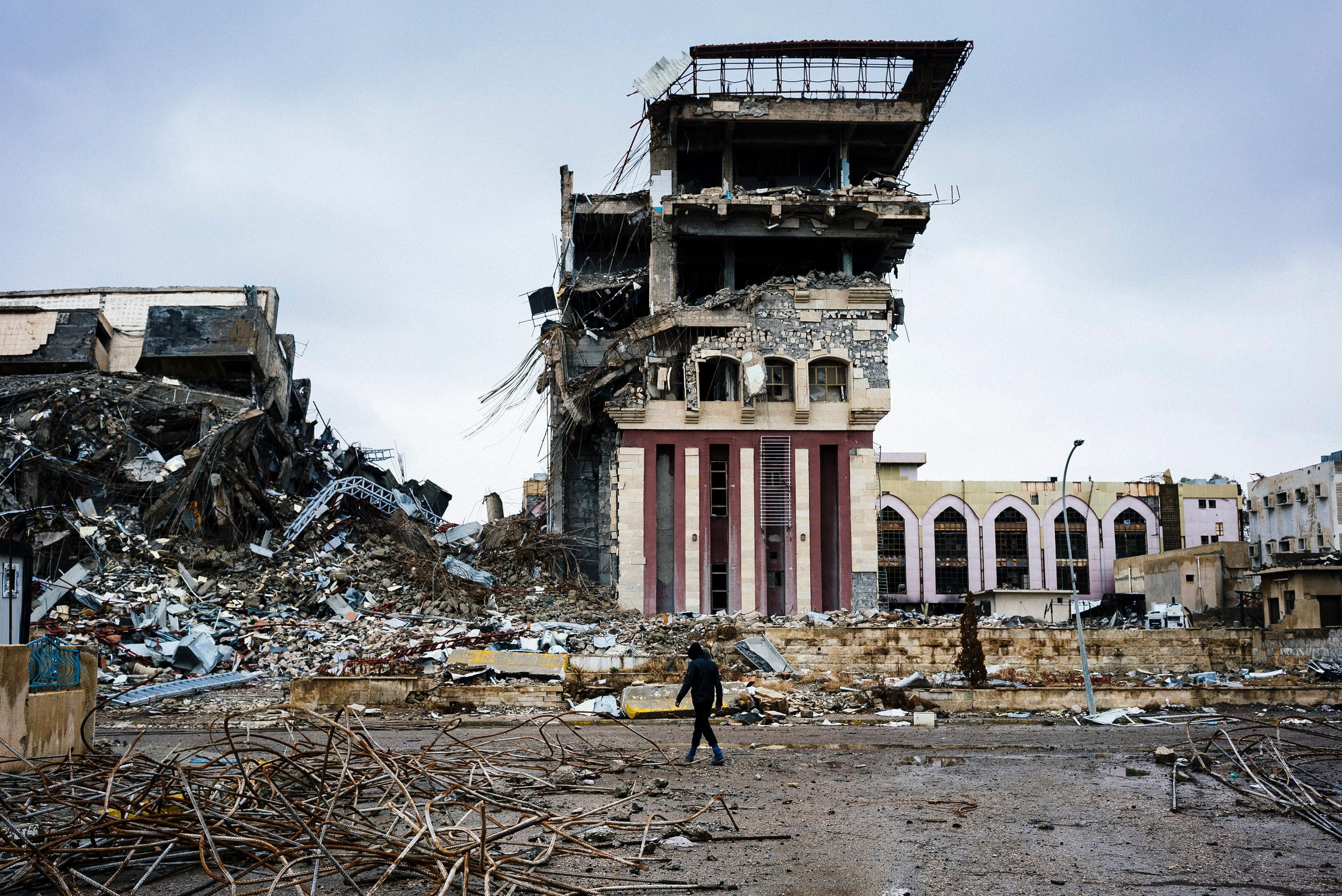 Ruined buildings on Mosul University campus