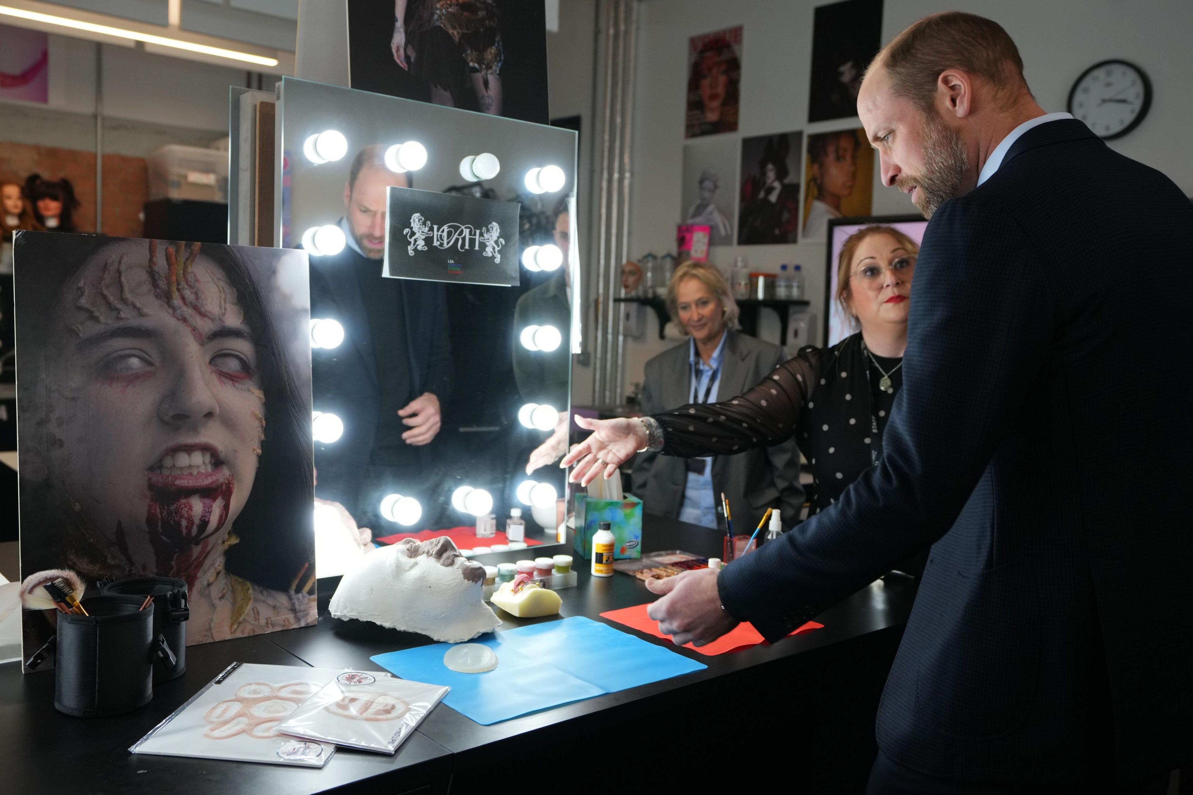 Prince William in the make-up department at the London Screen Academy