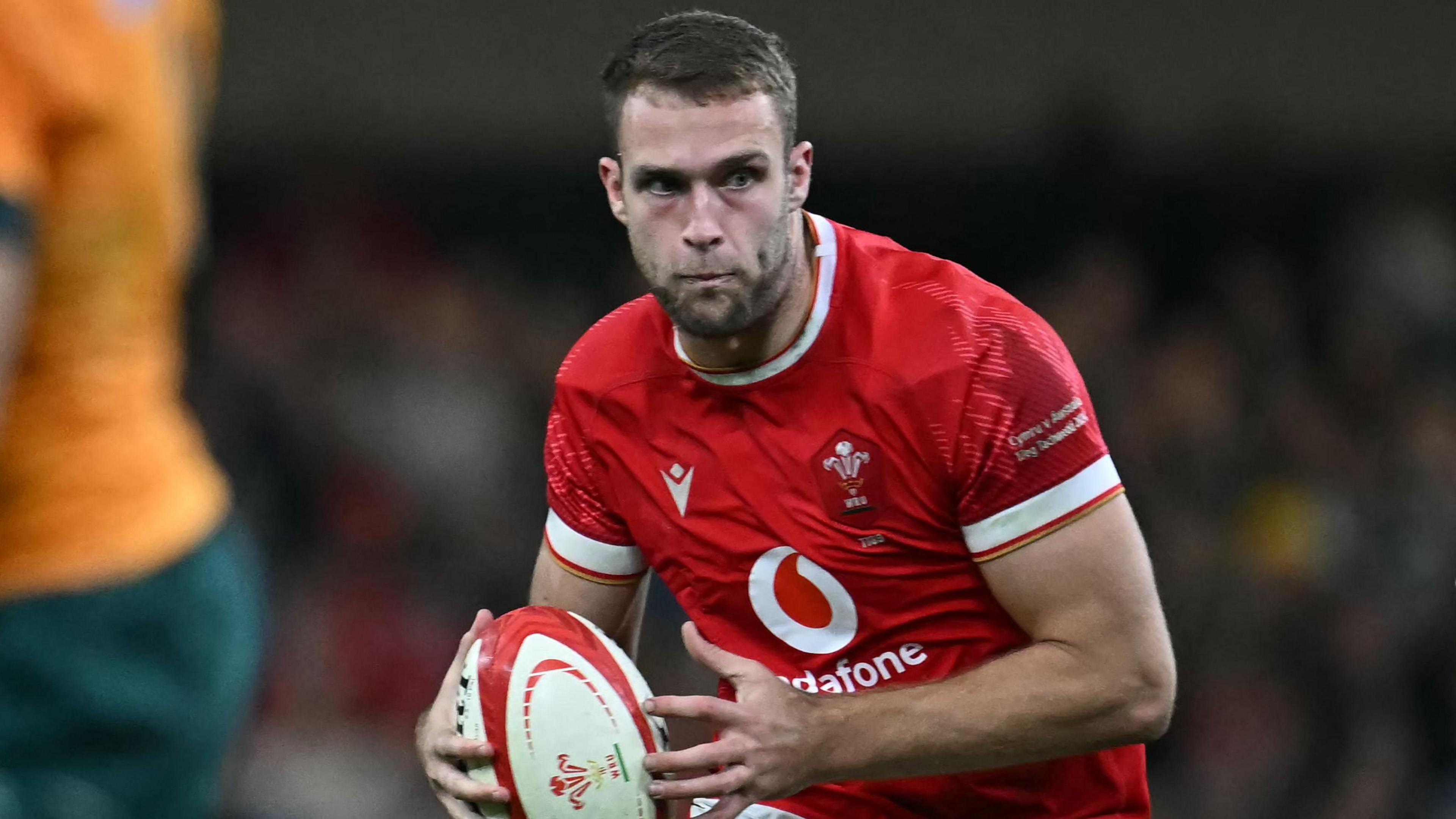 Max Llewellyn carries the ball for Wales against Australia in the 2024 autumn series