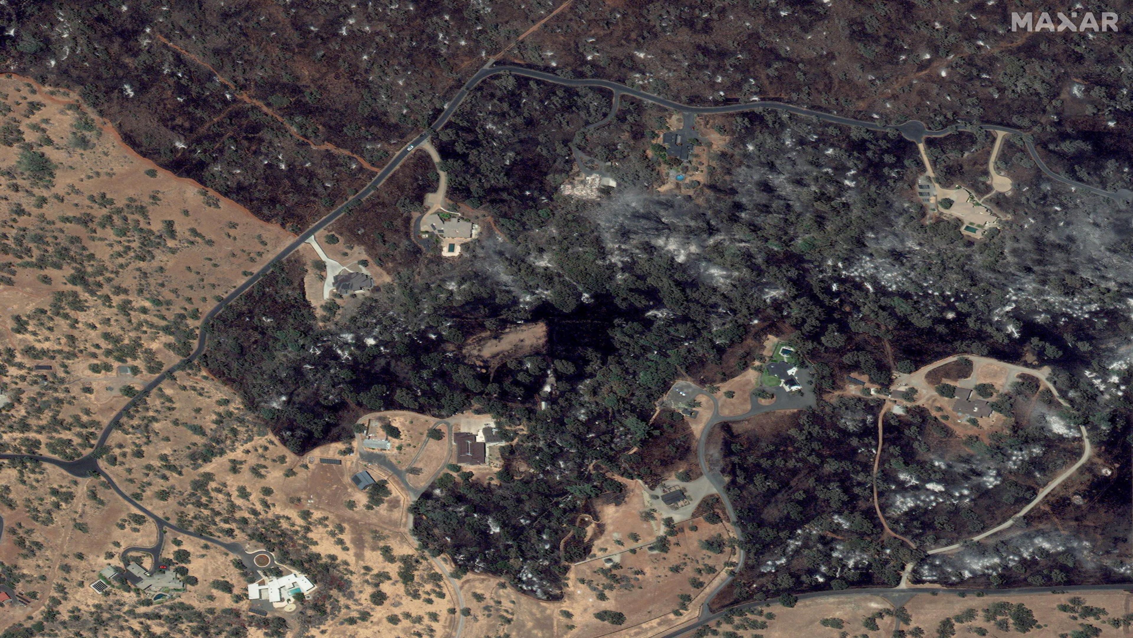 A satellite image shows a residential area affected by the Park Fire, in Chico, California, U.S., July 26