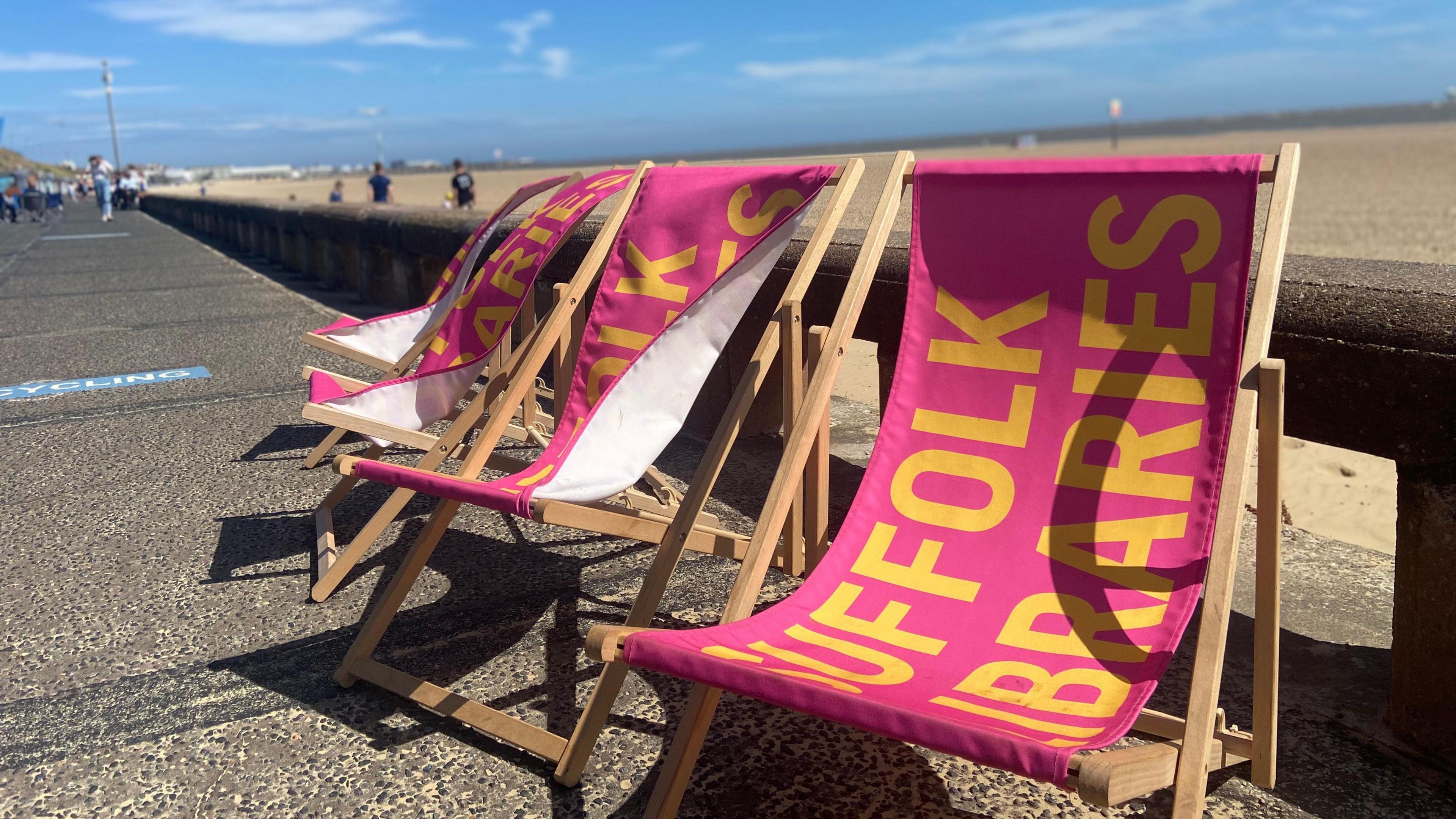 Suffolk Libraries' deckchairs on Lowestoft seafront