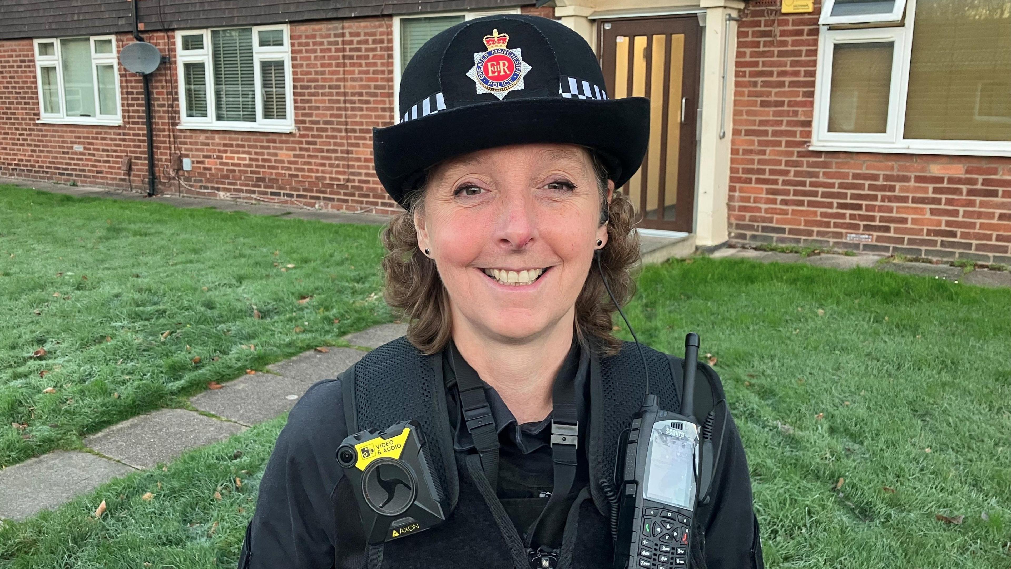 Photograph of Chief Inspector Clare Ryle from Stockport Police. The image was taken on the Brinnington estate. 