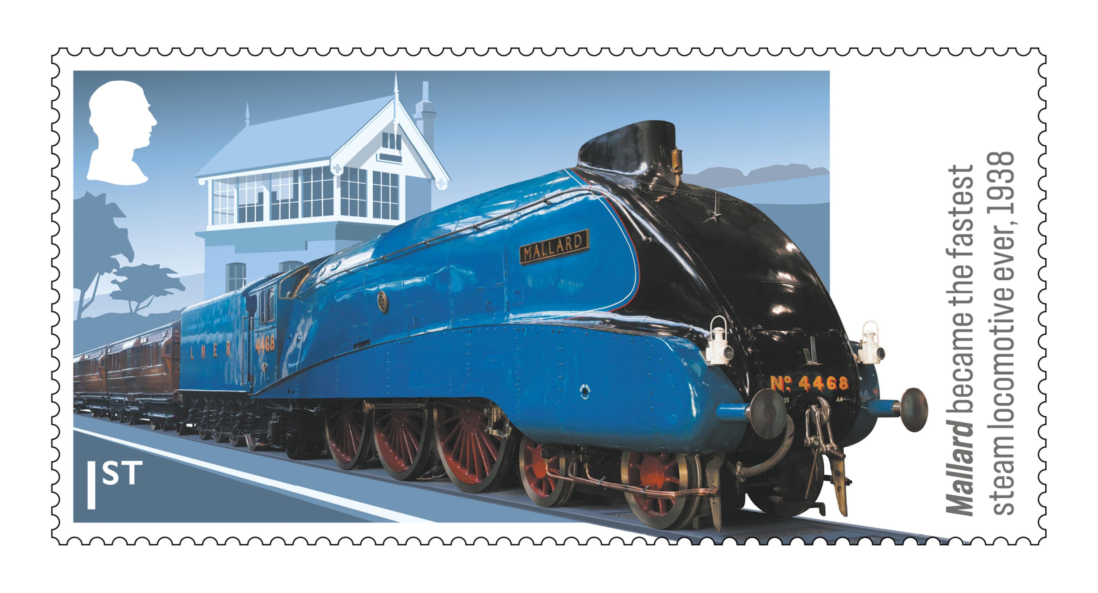 Stamp feturing the Mallard steam train