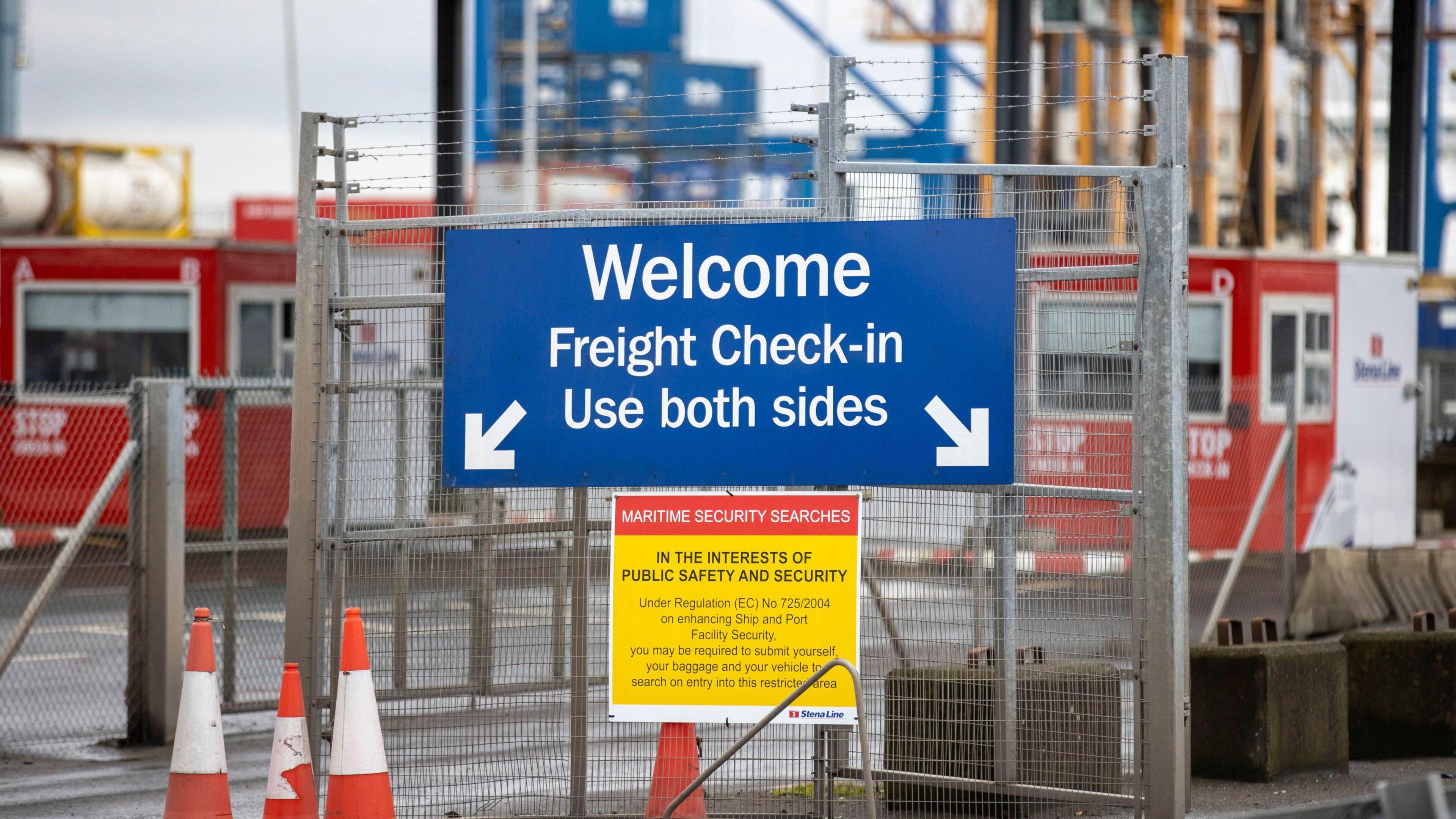 Freight check-in sign at port terminal