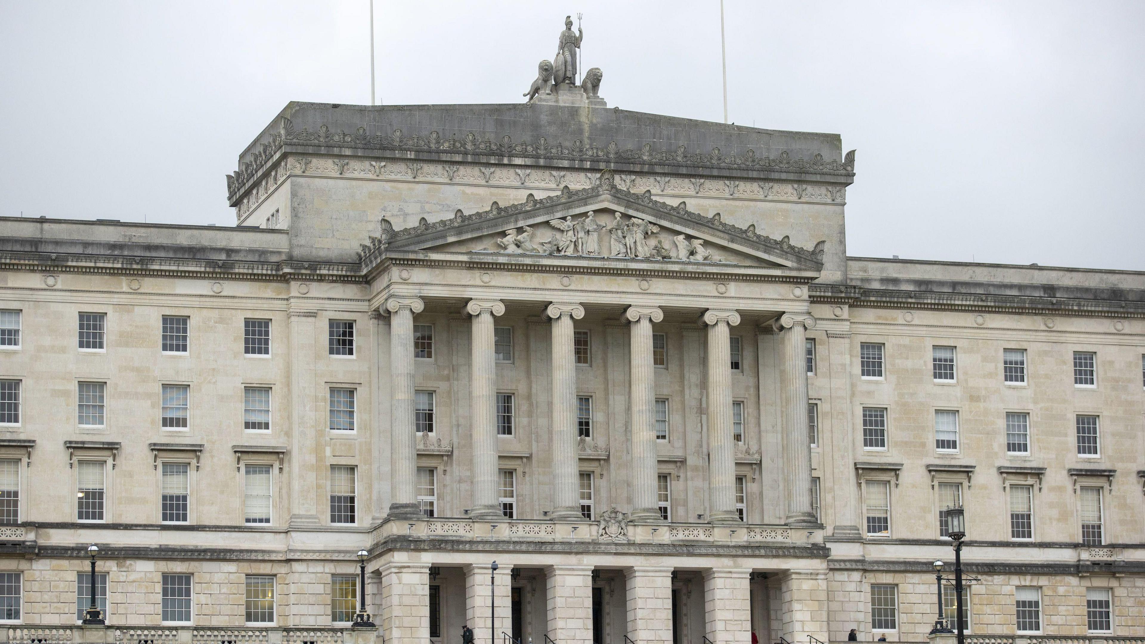 A close up of Stormont on a grey day 