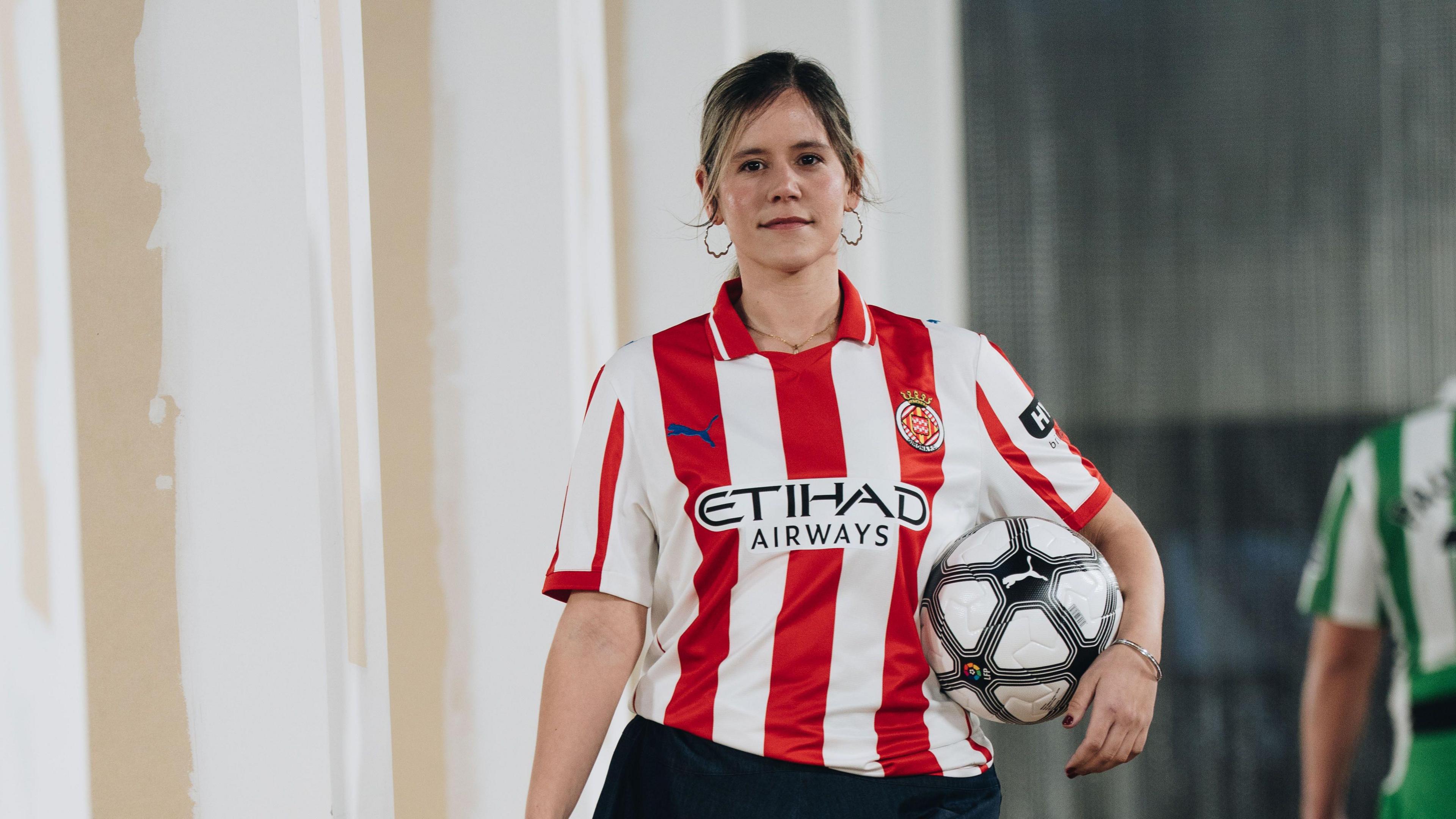 Model wearing Girona FC retro kit at Madrid Fashion Week